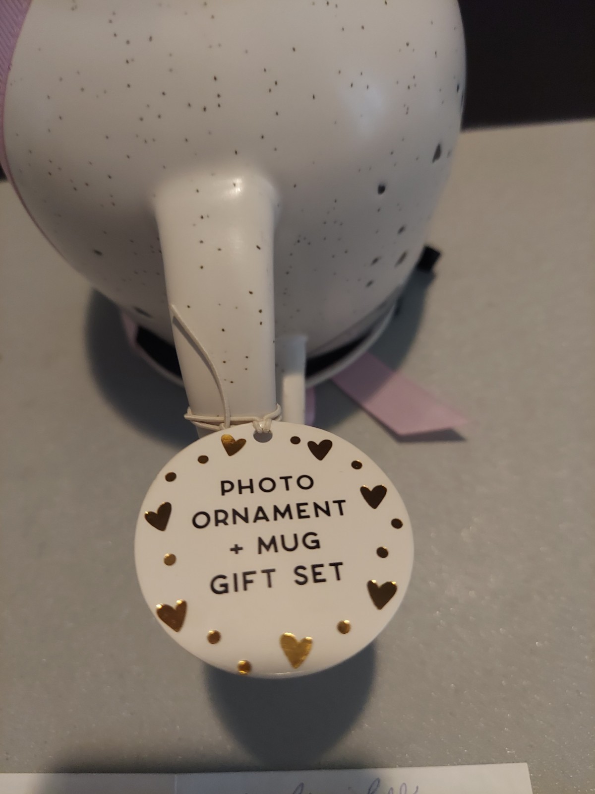 Aunt Photo Ornament Coffee Mug White Ceramic Black Fonts & Hearts -See Descript.
