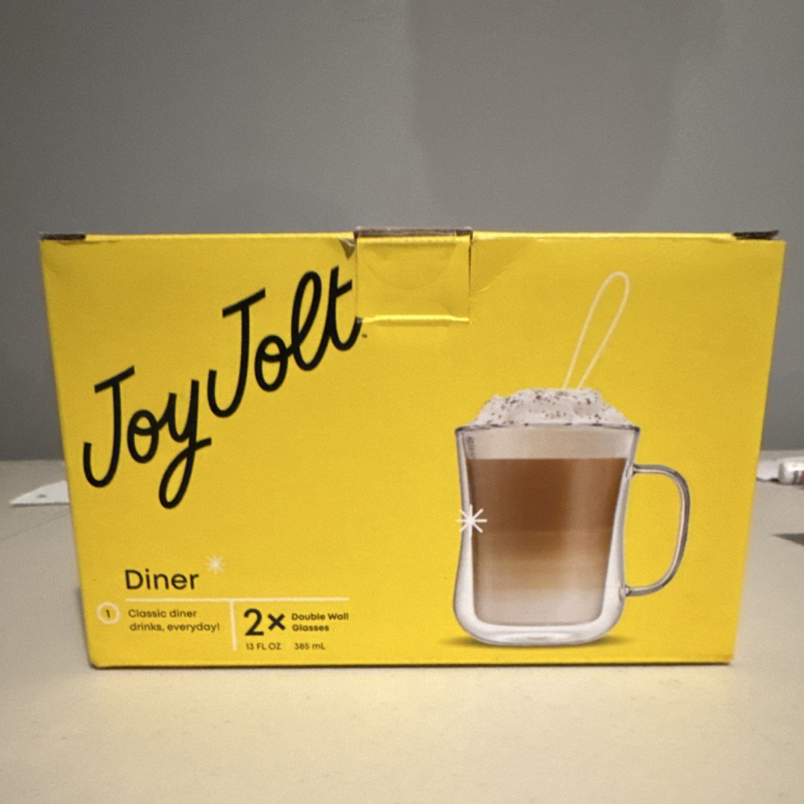 JoyJolt Diner Double Wall Glass Coffee Mug Set, 2-Piece, 13 fl oz, Clear