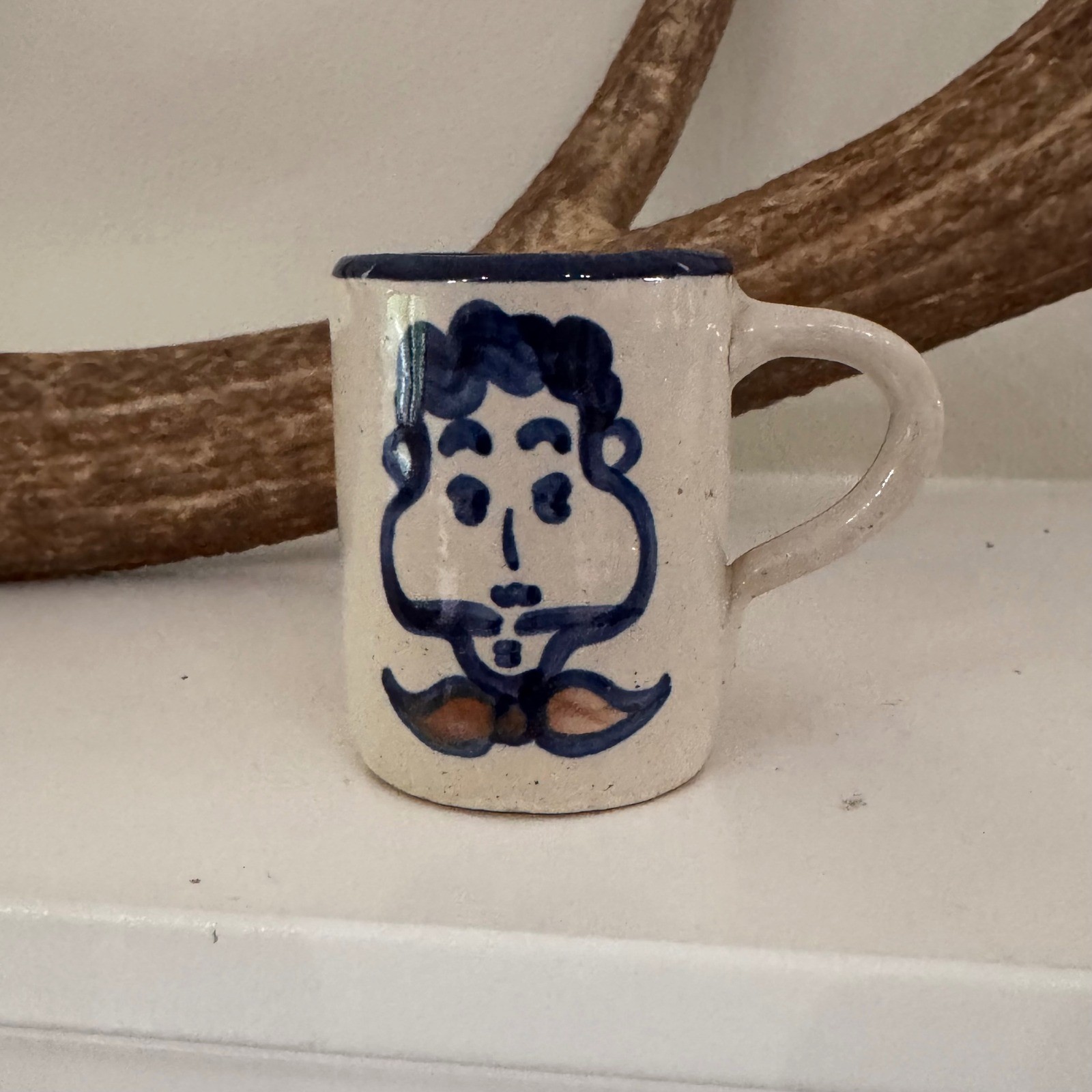 Vintage Studio Gristmill Pottery Hand Painted Face Mug Mustache Folk Art