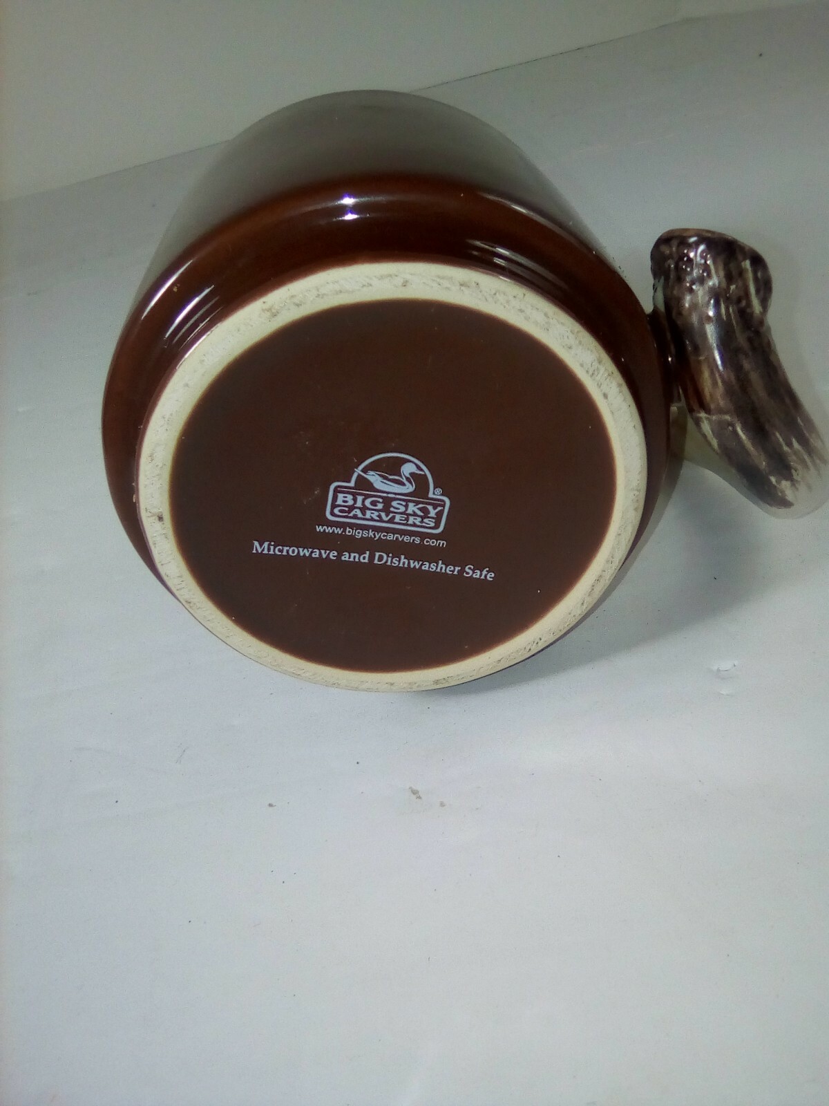 Big Sky Carvers Deer Antler Handle Pottery Ceramic Coffee Mug 16.0 oz.