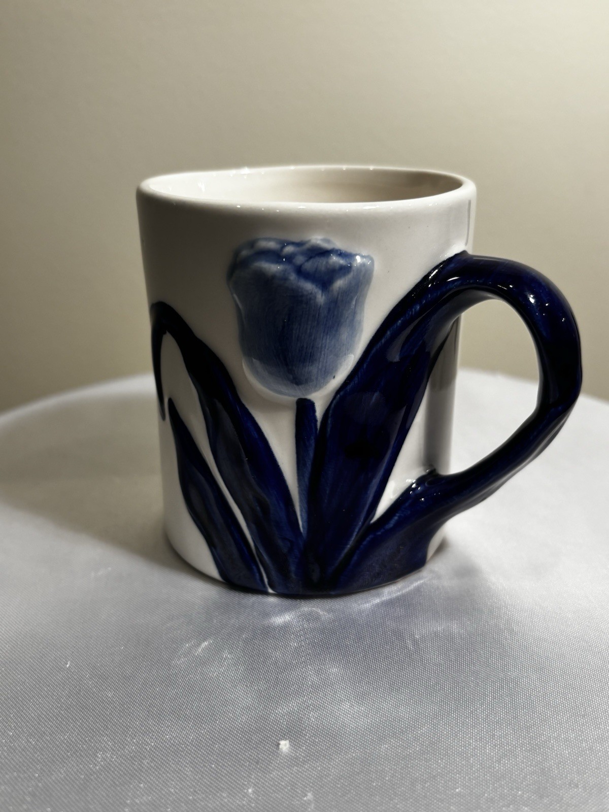 3D Delft Blue Ceramic Coffee Mug, Blue & White Floral Vintage, 12 oz