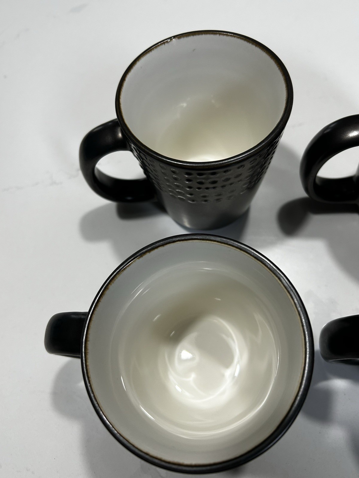 Gourmet Basics Metropolitan Dotted Coffee Mugs Set of 4 16oz Black/White