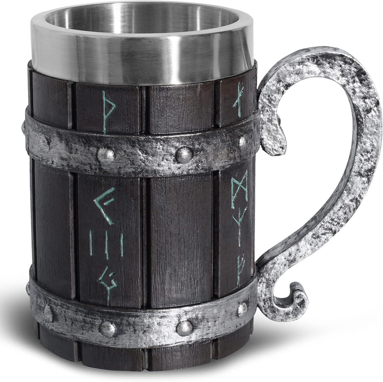 Nordic Viking Mug,Oak Wooden Beer Stein Stainless Steel Liner,Nordic Mythology V