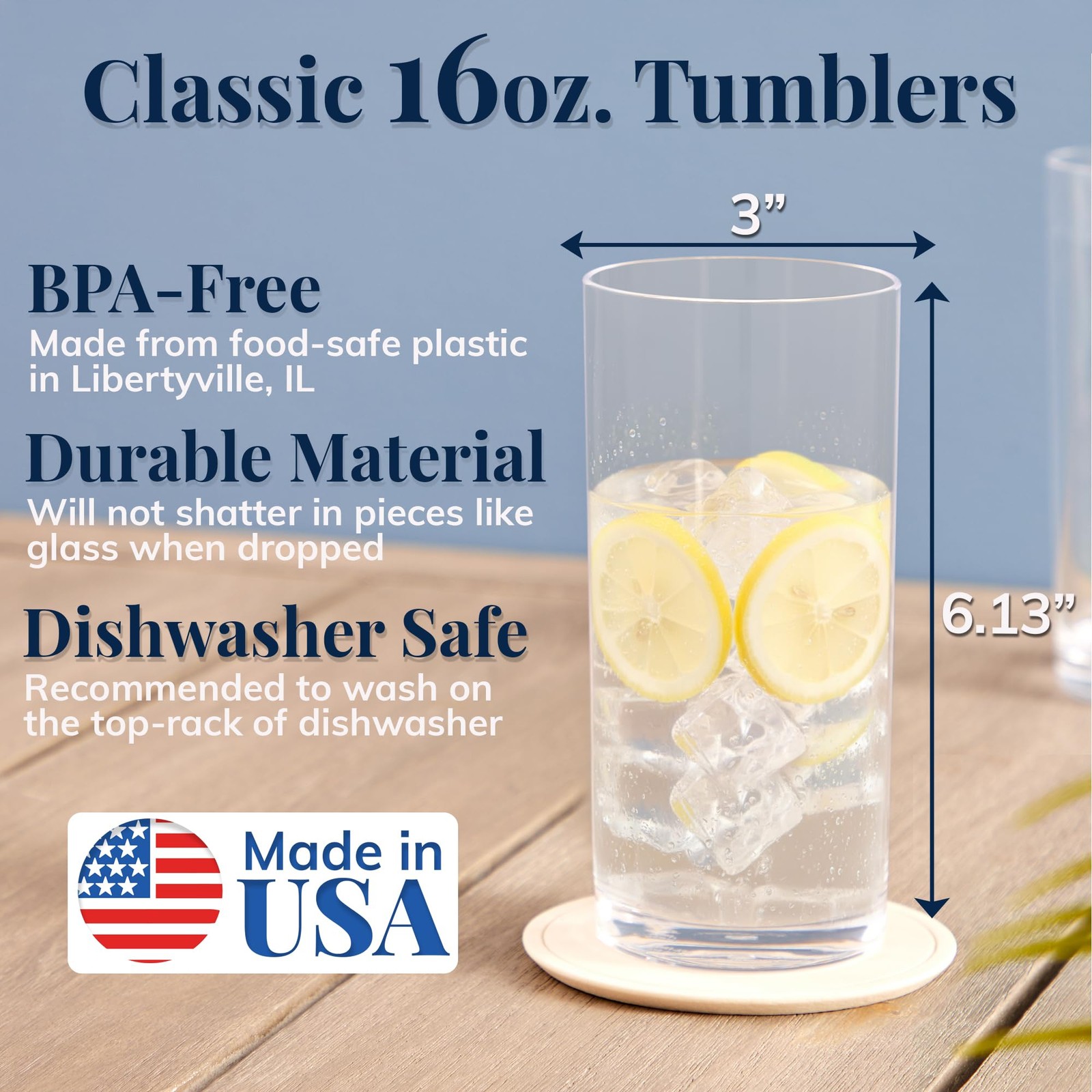 6 Pack 16oz Reusable Plastic Drinking Glasses BPA-Free Tumblers Water Cups