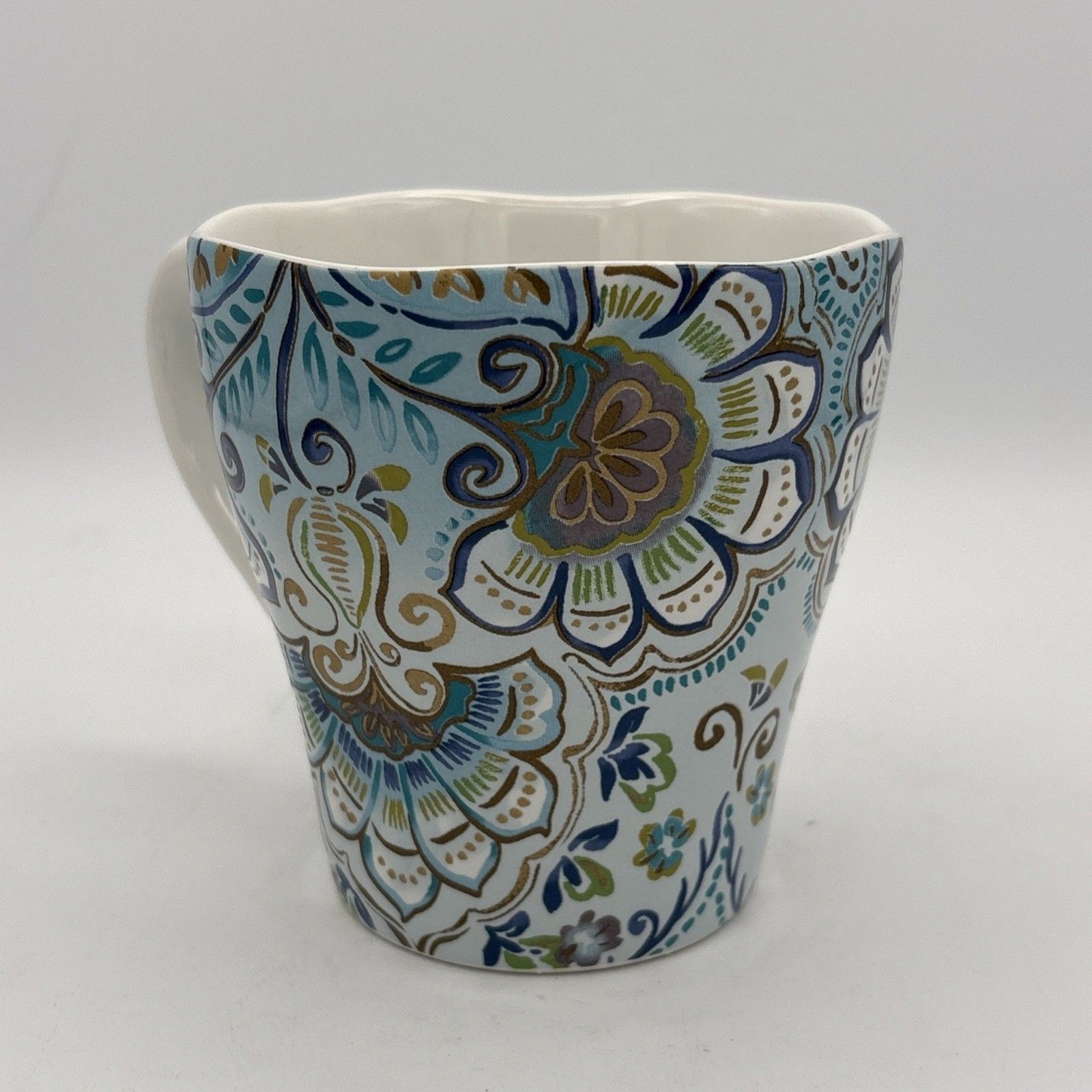 222 Fifth Blue Multicolor Floral Aisha 14 oz Fine Porcelain Coffee Tea Mug EUC