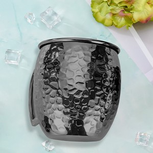 Moscow Mule Mugs, 16 OZ Black Hammered Mule Cup with 304 Stainless Steel Lining