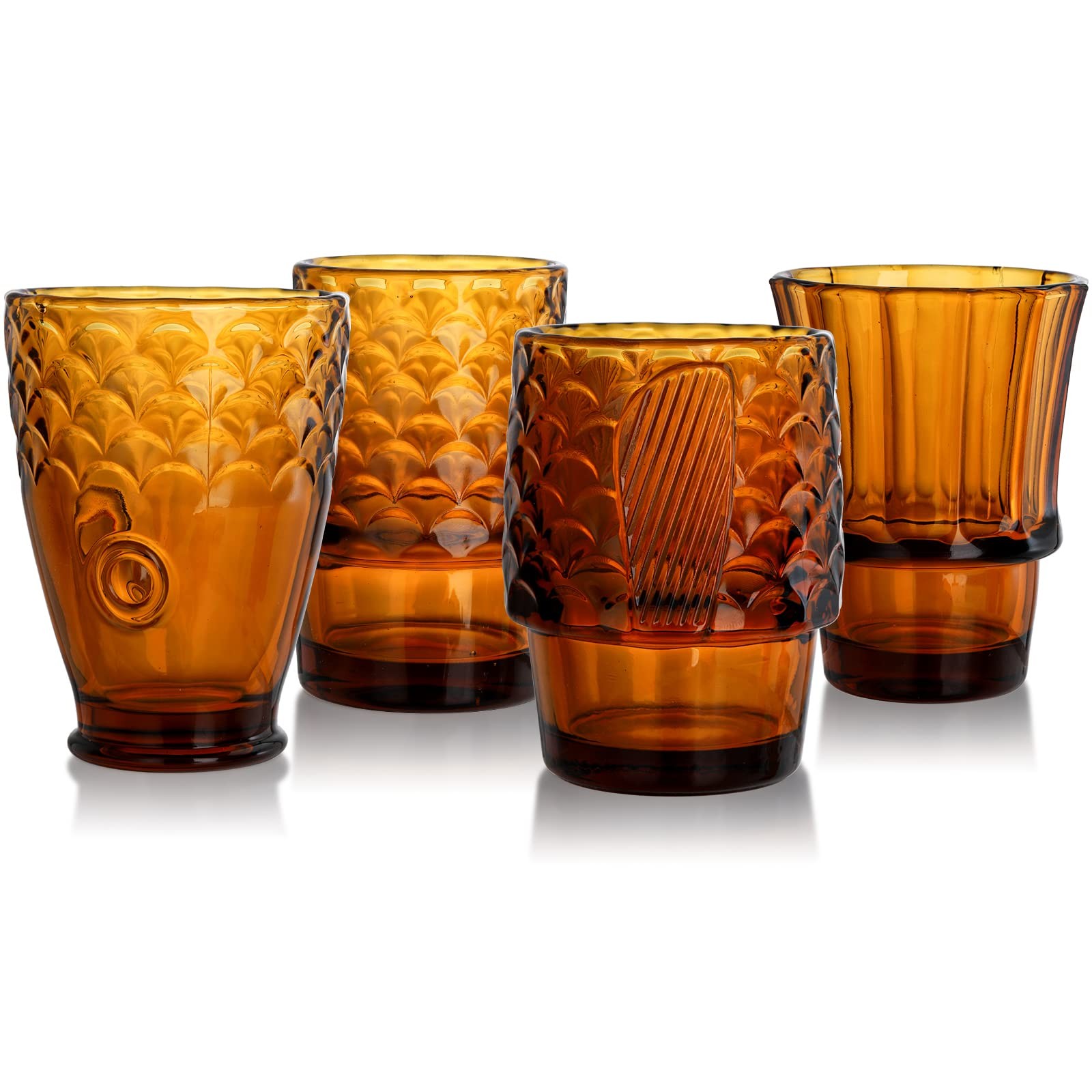 Set of 4 Koi Fish Design Drinking Glasses, Stackable Amber Tumbler Glasses Be…