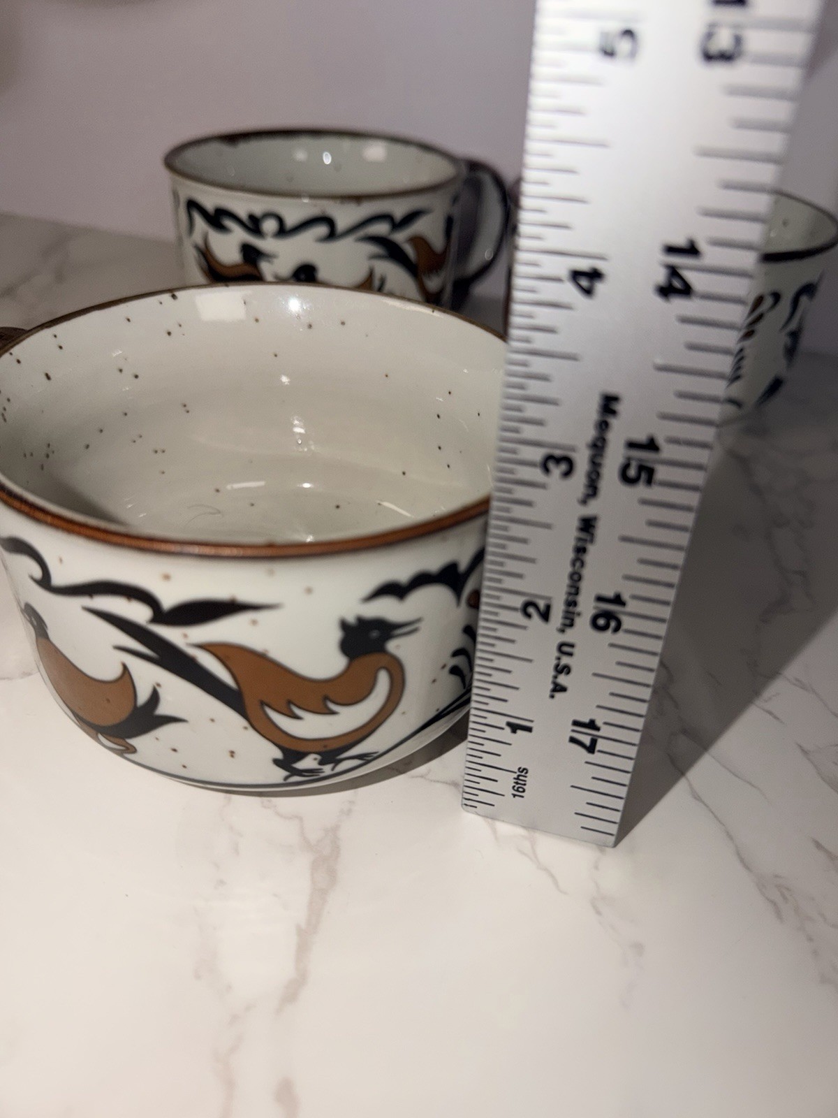 Otagiri 1970’s STONEWARE MUGS Soup Coffee Cup Birds MCM Set Of 3 Vintage EUC