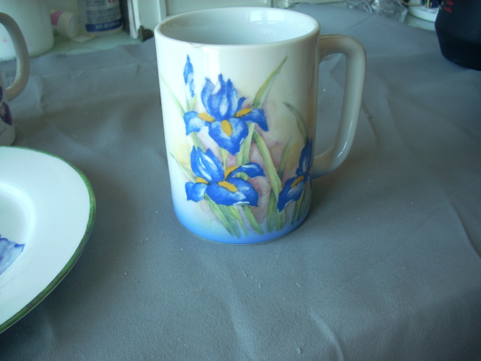 3 Pc Lot Purple Irises Mugs Plate Otagiri Pier 1 Porcelain
