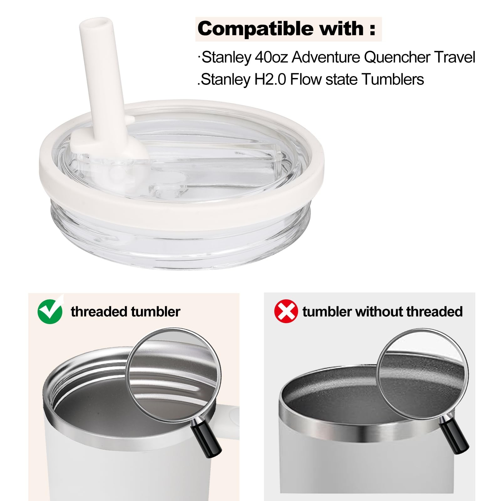 2 Pack 40 oz Tumbler Flip Straw Leak Proof Lid Replacement Fit for Stanley Qu…
