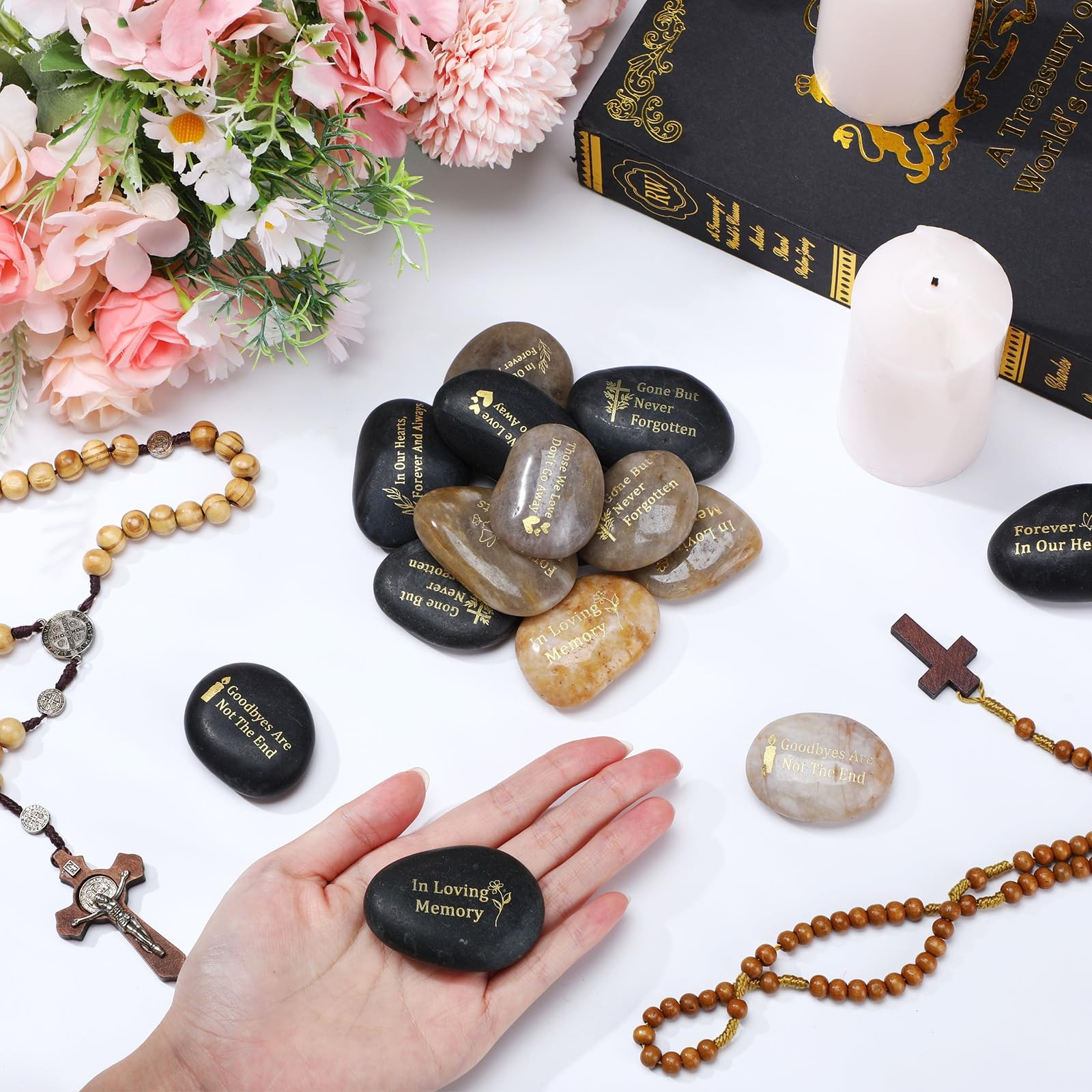 60 Pcs Memorial Stones Engraved River Rocks for Celebration of Life Decor