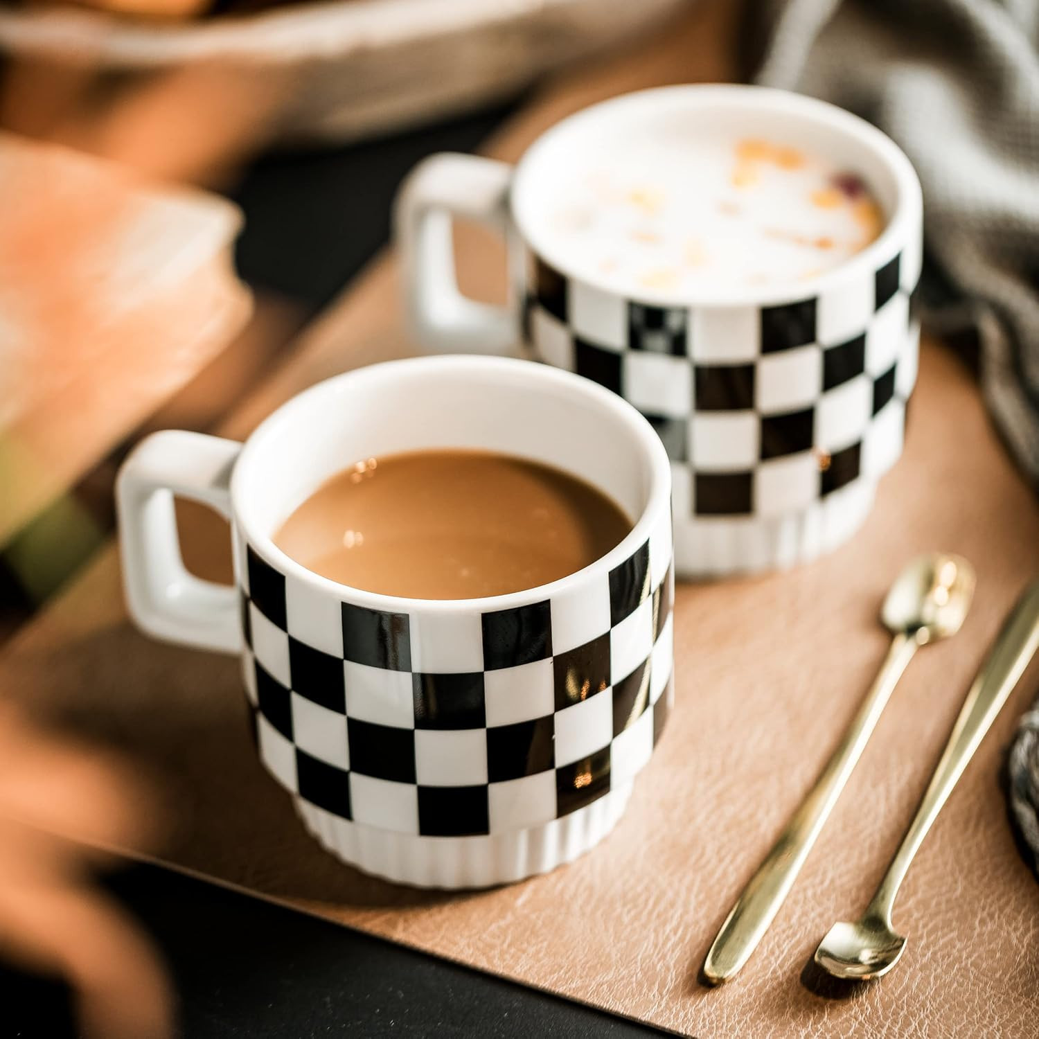Stackable Coffee Mug Set of 4 with Rack 11 Oz Tea Cup Set with Little Spoon for