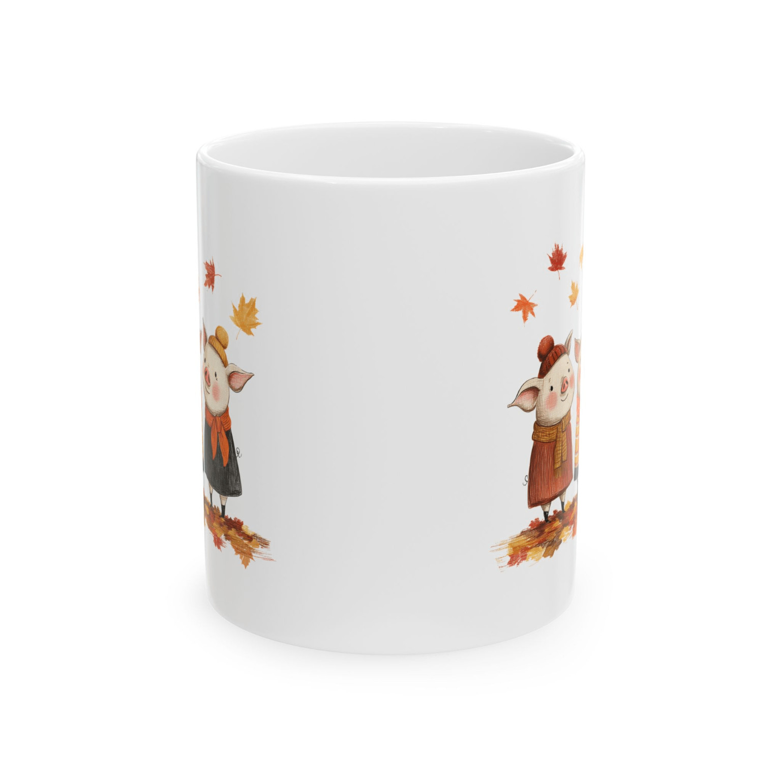 Cute Fall Pig Mug Autumn Leaves Coffee Cup Cozy Farm Animal Barnyard Gift
