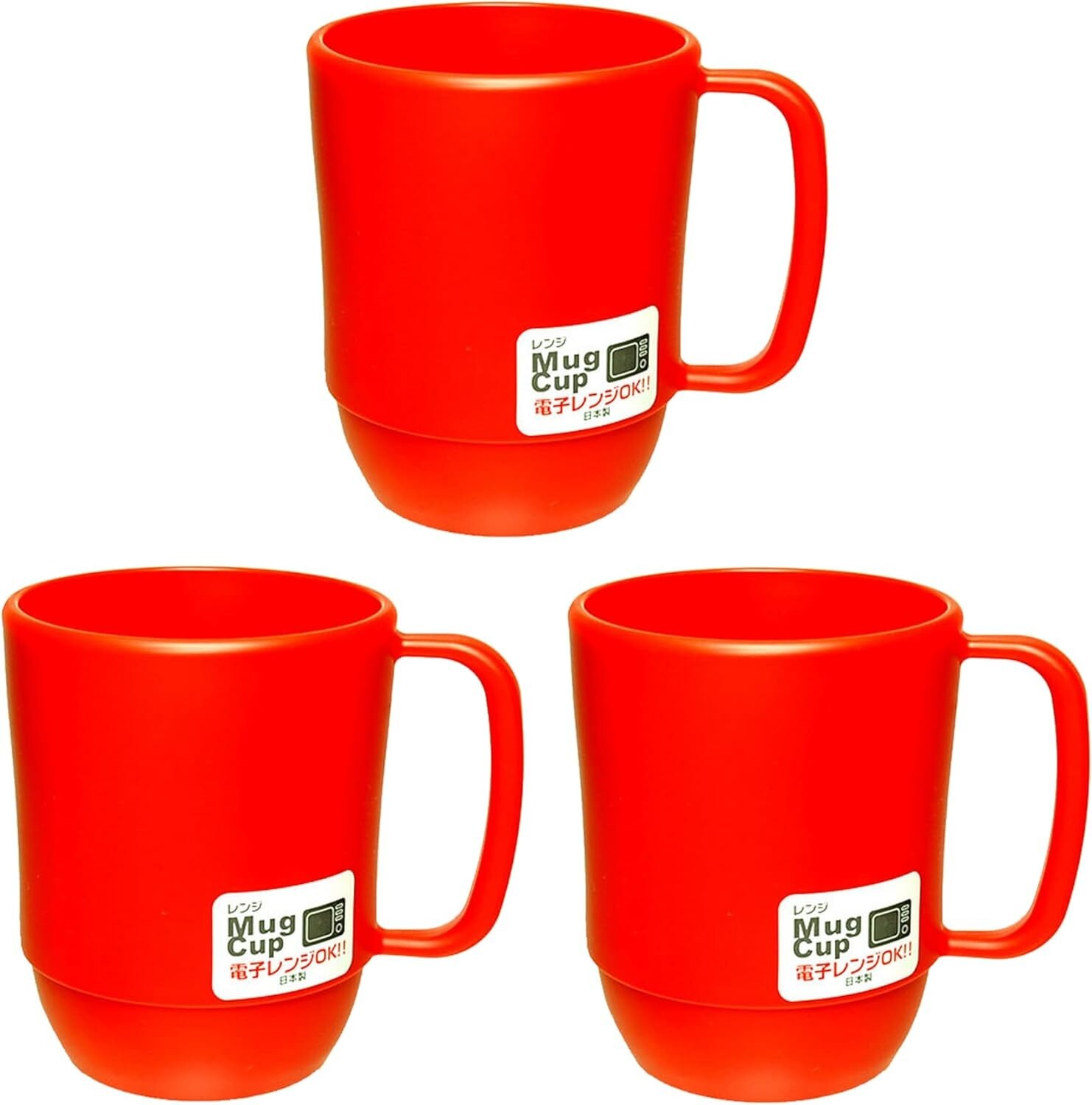 3 Pack Plastic Microwavable Water Mug 12oz Red BPA Free Made in Japan S-3091×3