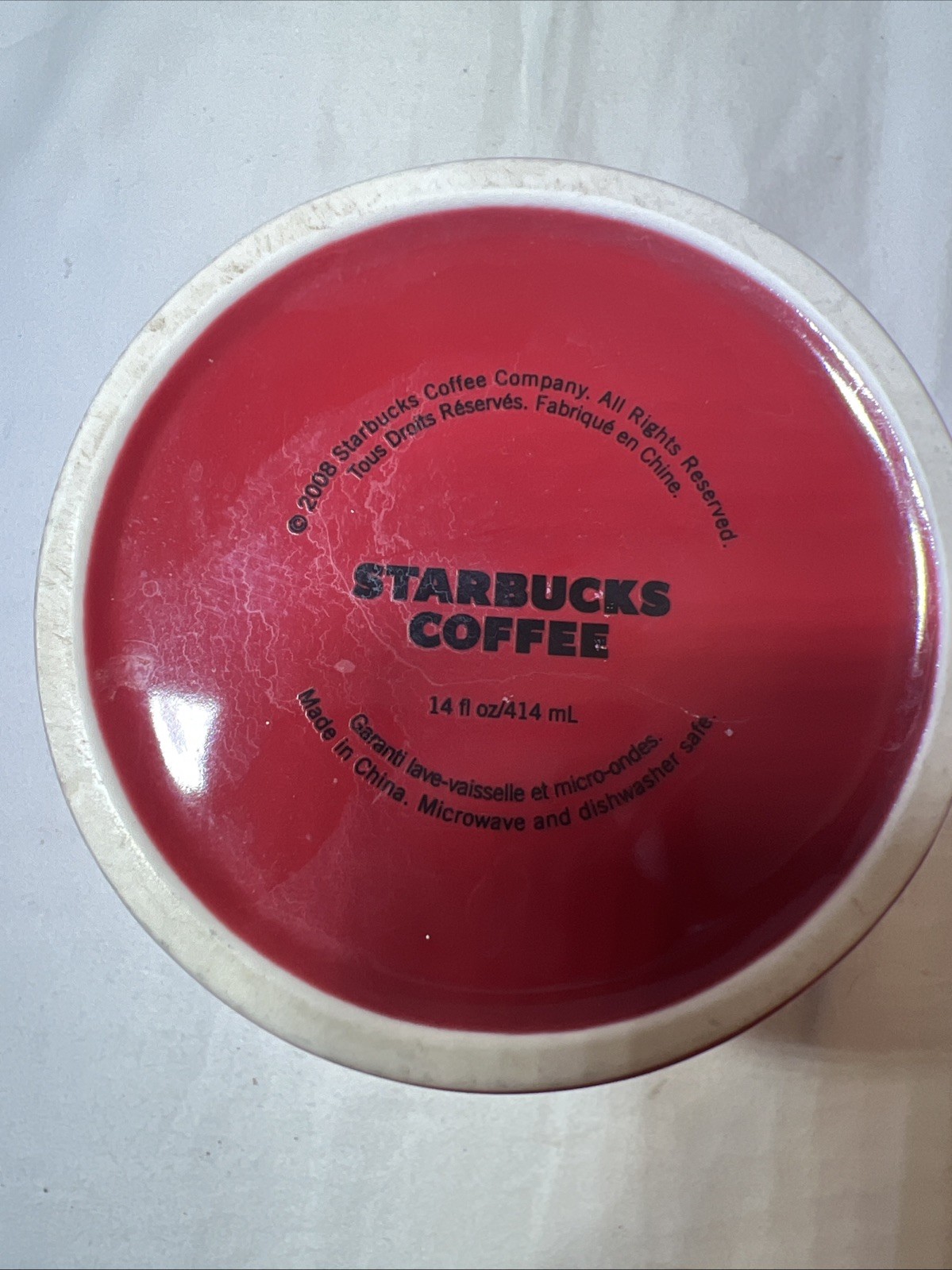 STARBUCKS Coffee Mug 2008 Red/White Holiday Christmas About 4.25 In x 3.75 In