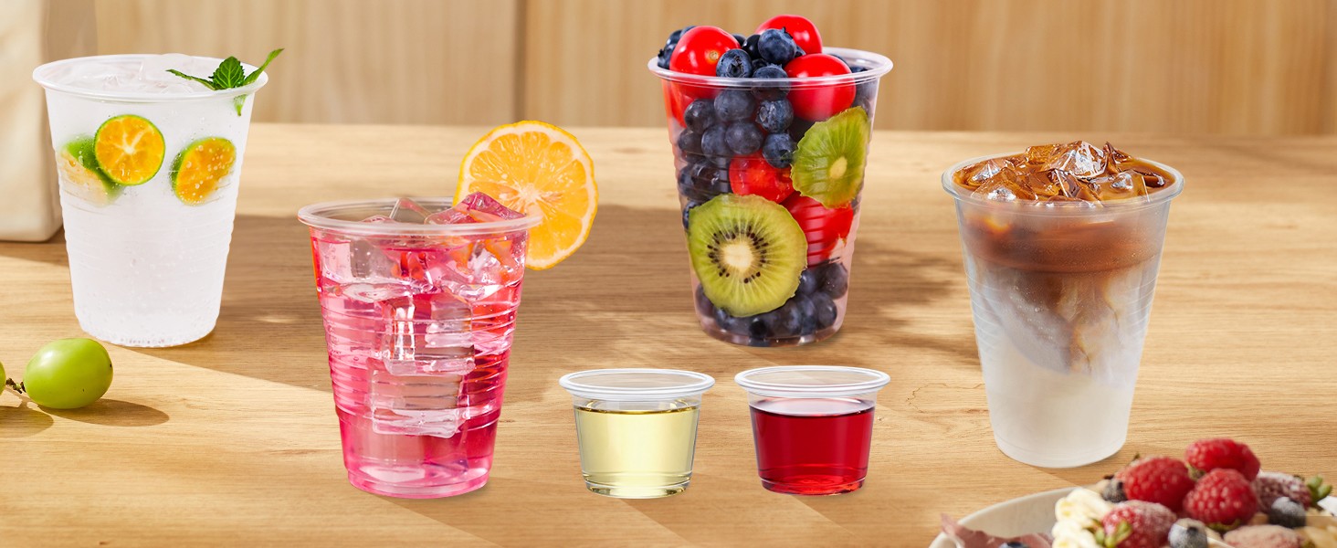 Clear Plastic Cups, 12 Ounce Disposable Cold Drinking Cups for Party, Picnic,