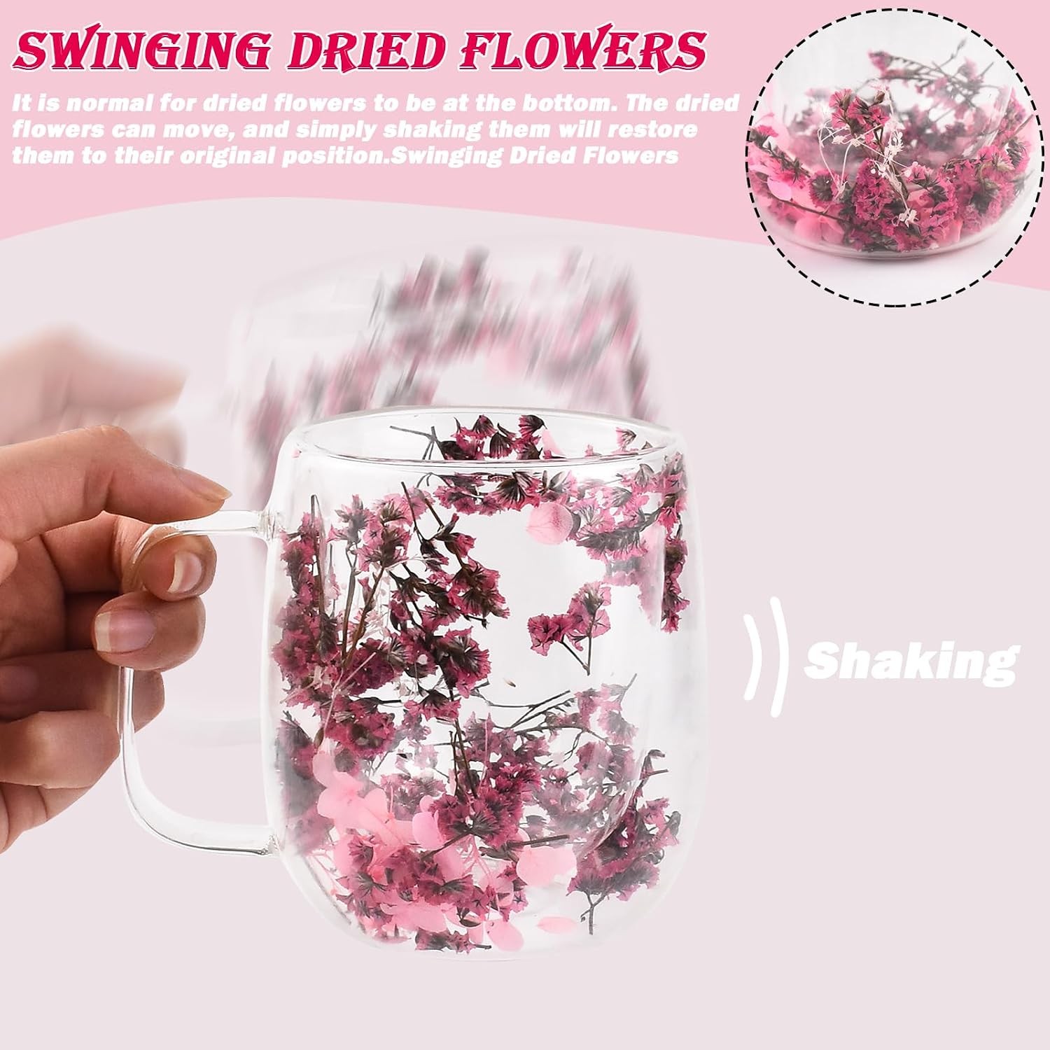 Real Flower Glass Tea Cup, Double Wall Borosilicate Coffee Mug with Preserved