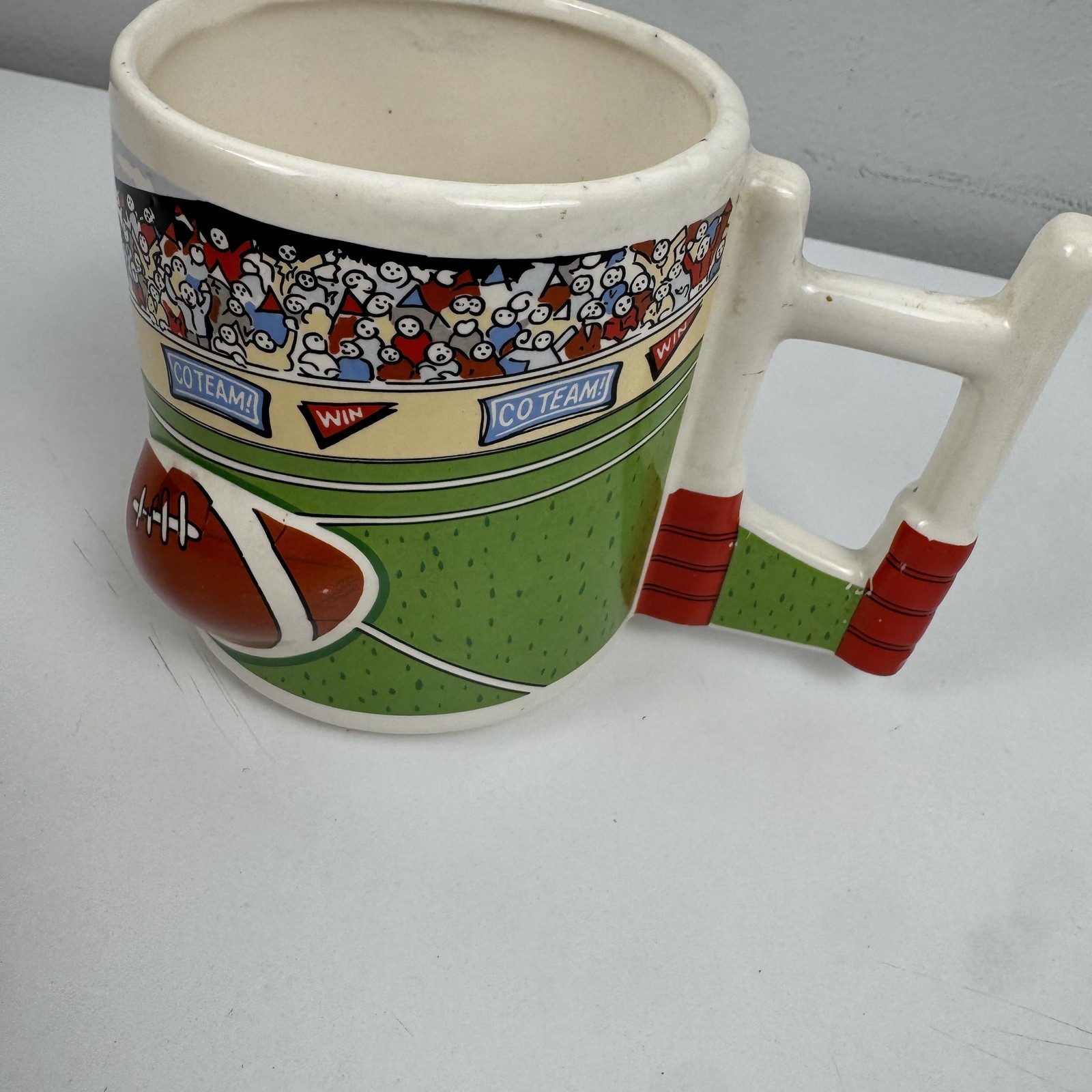 Vintage Emson Multicolor Football Novelty Mug 3D Ball Goalpost Handle Sports