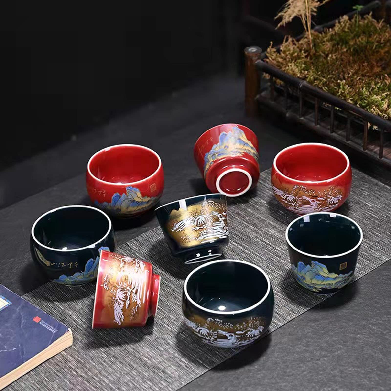 MQjzsh 4Piece Set Chinese Japanese Tea Cups 160ml Matcha Flower Coffee R B