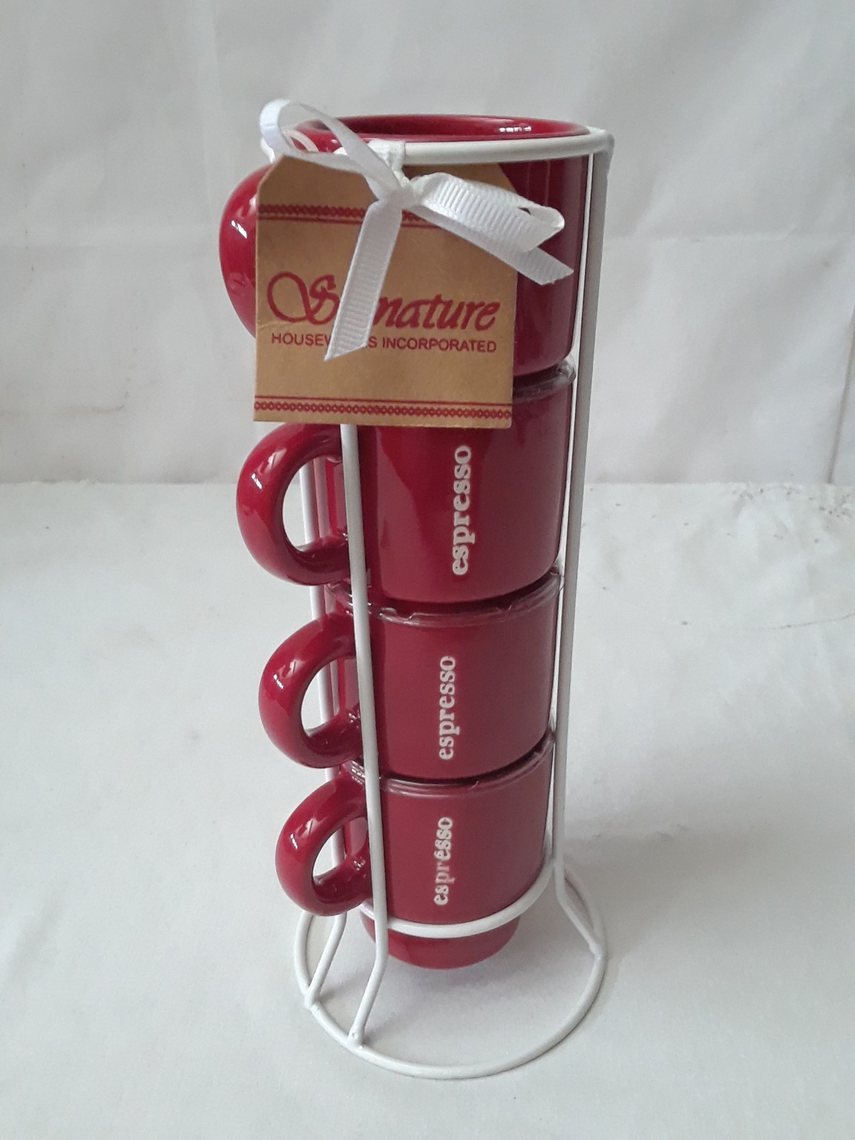 Signature Housewares Expresso Coffee Set (4) Red Design with Stand