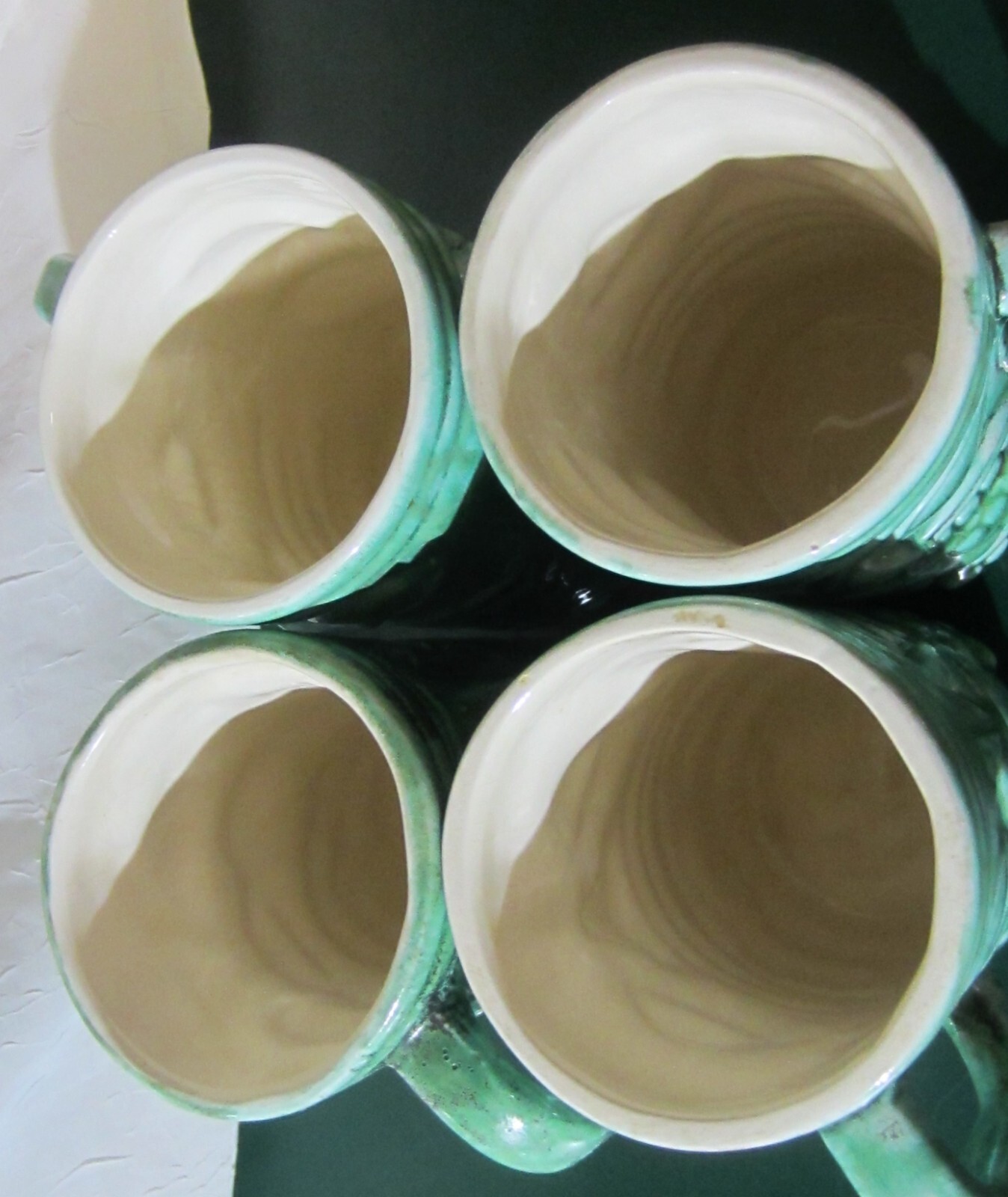 Vintage Green TIKI Face Ceramic Mugs set of 4