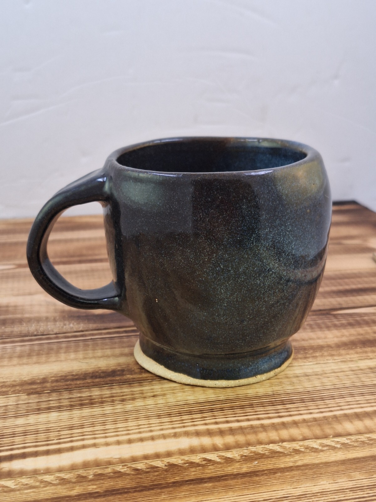 Studio Art Pottery Mug 2 Tone Dark Blue Glaze Hand Made Coffee Mug Signed CLS