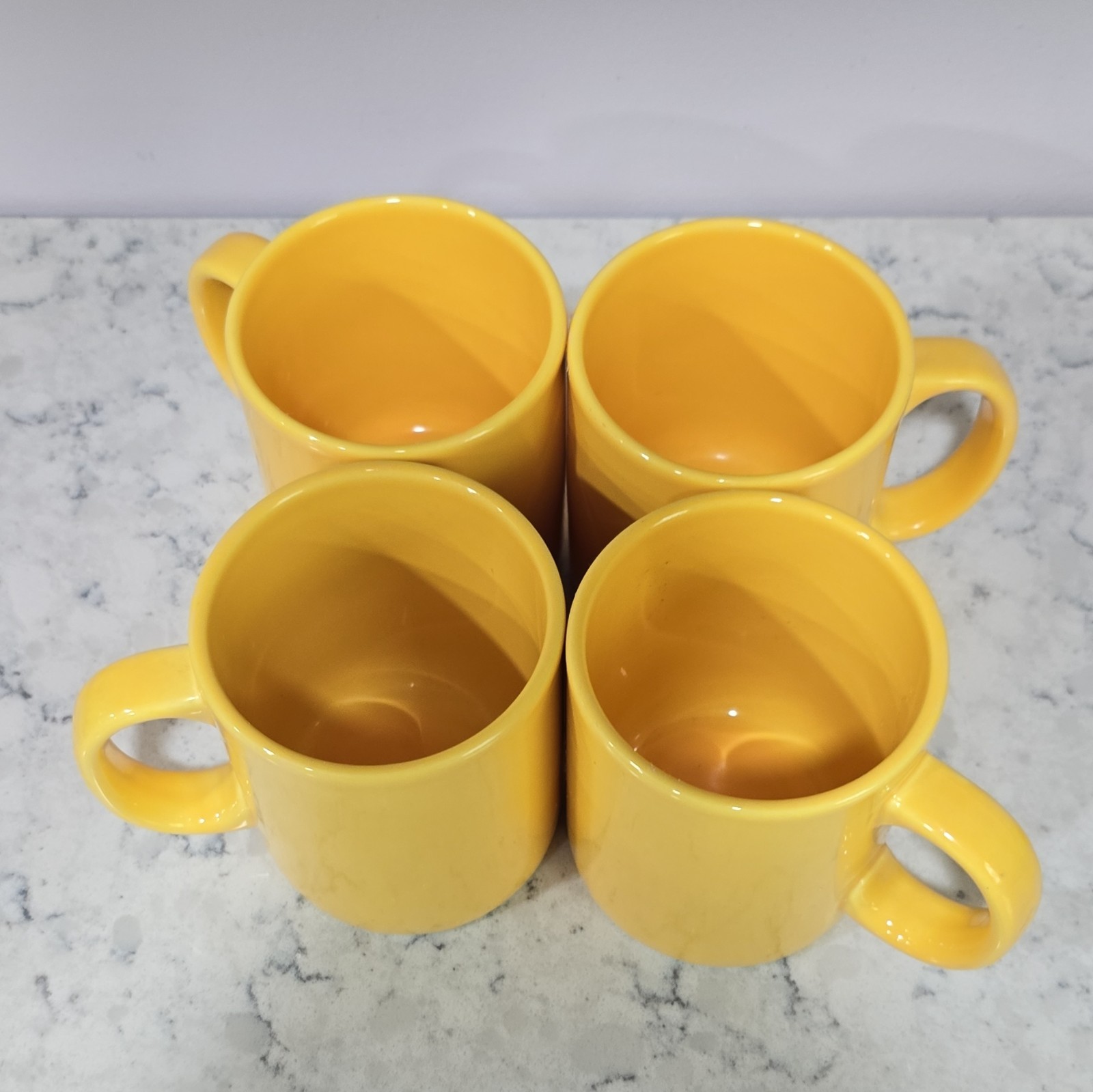 Furio Home Portugal Yellow Ceramic Coffee Mug Set of 4, Round Solid Color