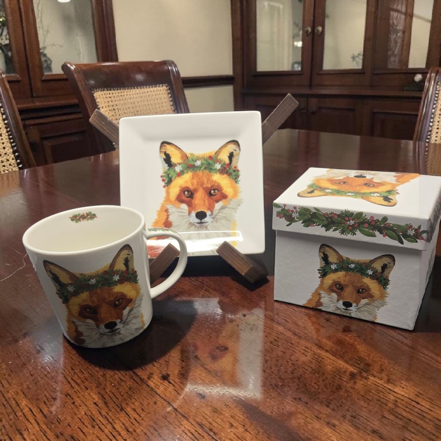 Paperproducts Design Winter Berry Glacier Fox Mug/Plate new Bone China PPD