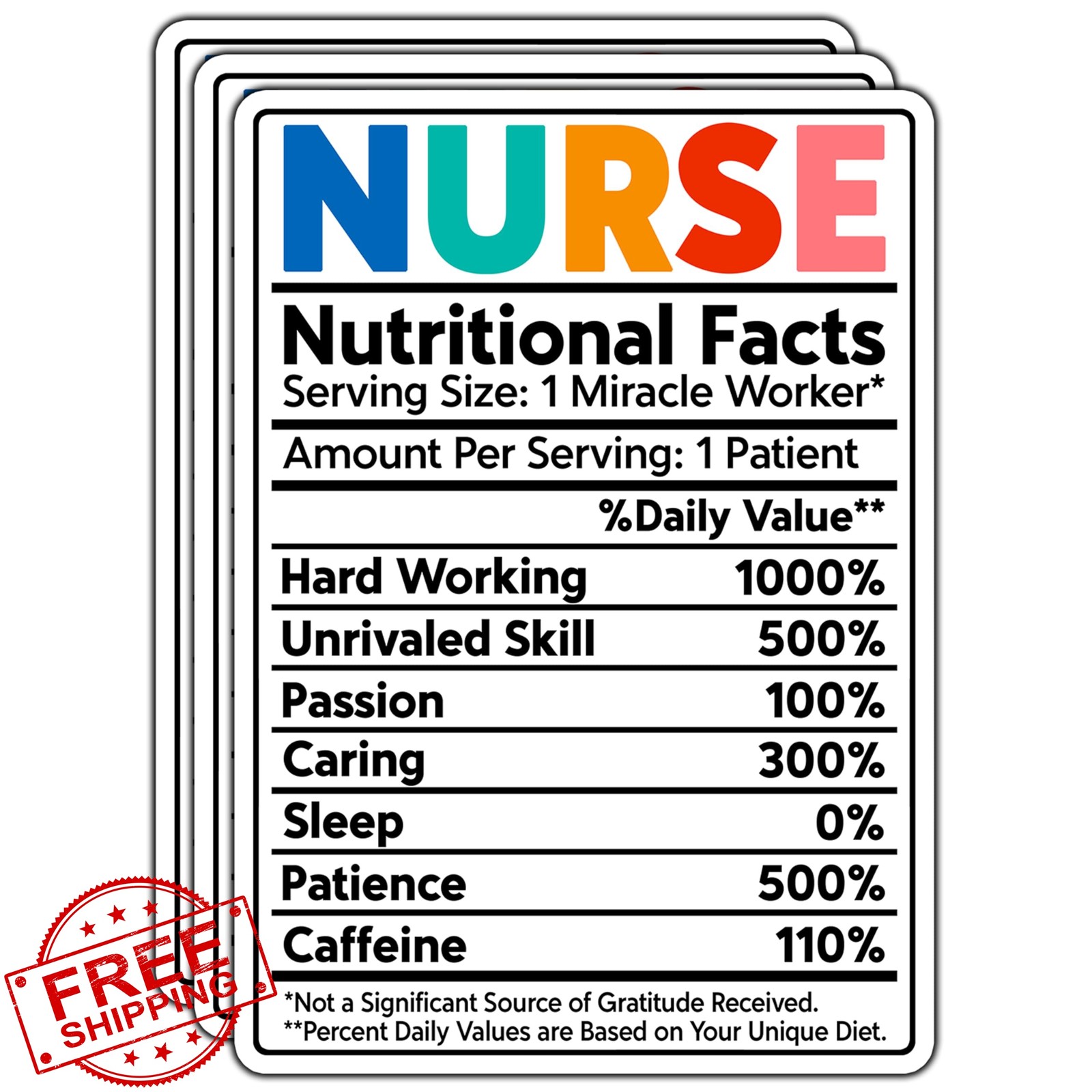 LOREARA Nurse Nutritional Facts Stickers 3Pcs