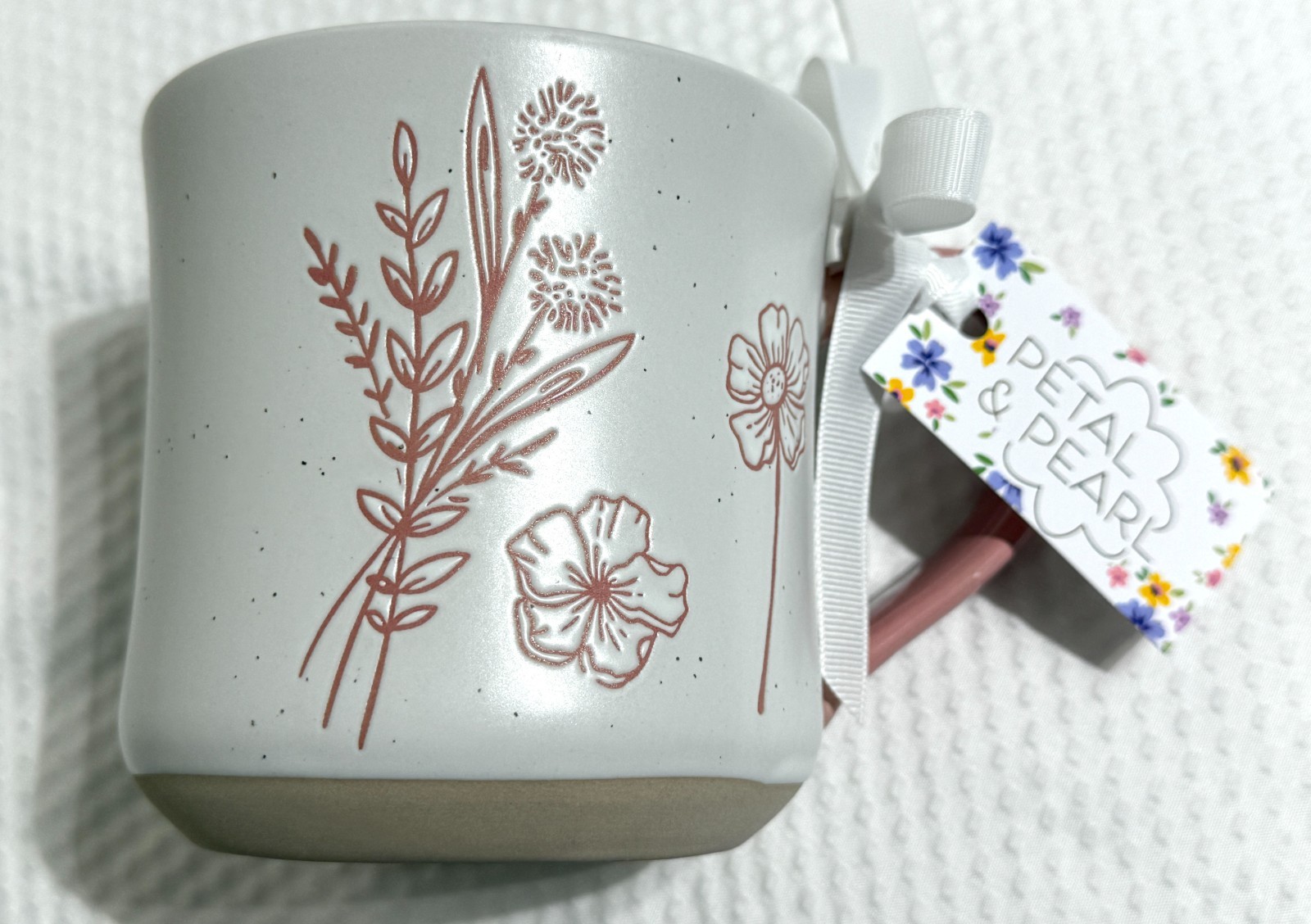 Petal & Pearl 21oz Ceramic/Stoneware Mug Pink Embossed Flowers #702