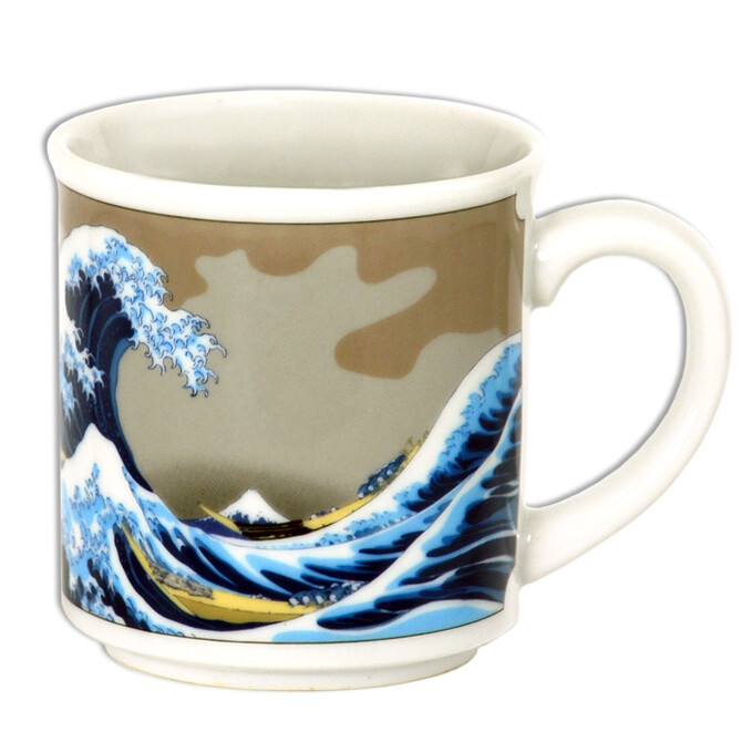 Japanese Tea Cup Mug 3.5″H Porcelain Ukiyoe Great Nami Wave Made In Japan