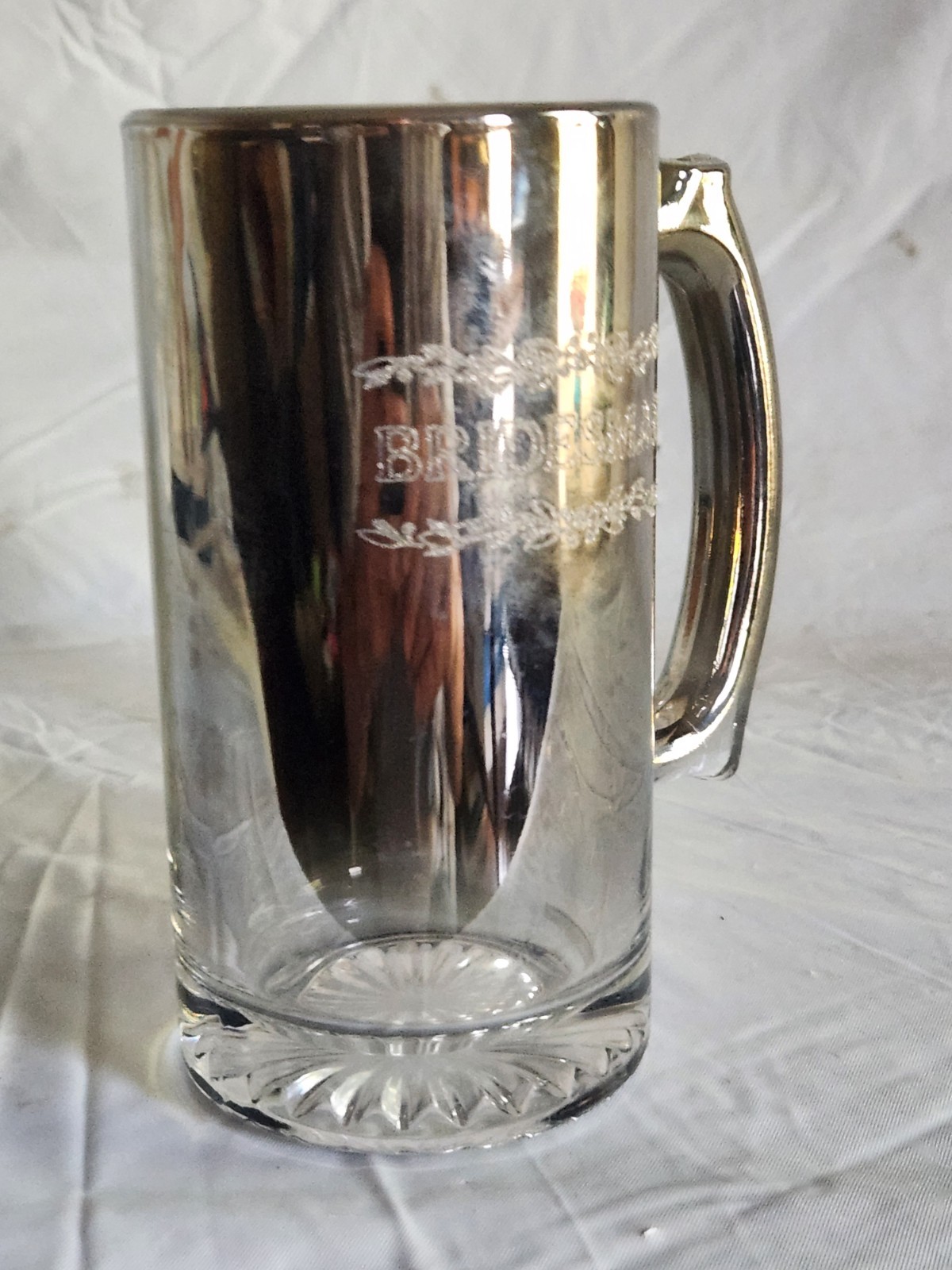 “Bridesmaid” Beer Mug Metallic Smoky Wrapped Glass Mug • Bridal Party