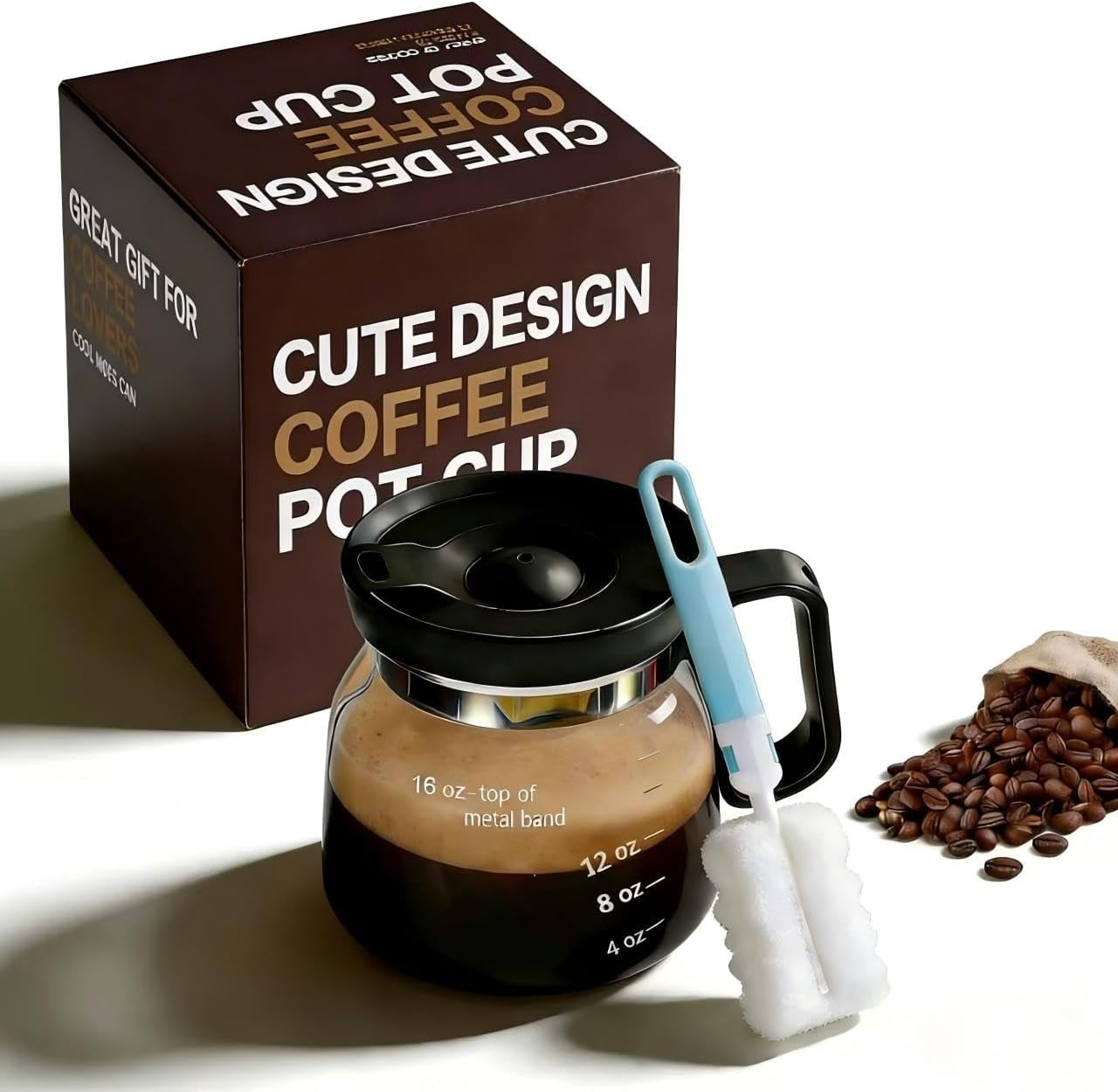 16oz Coffee Pot Mug Borosilicate Glass Heat Resistant Spill Proof Silicone Lid