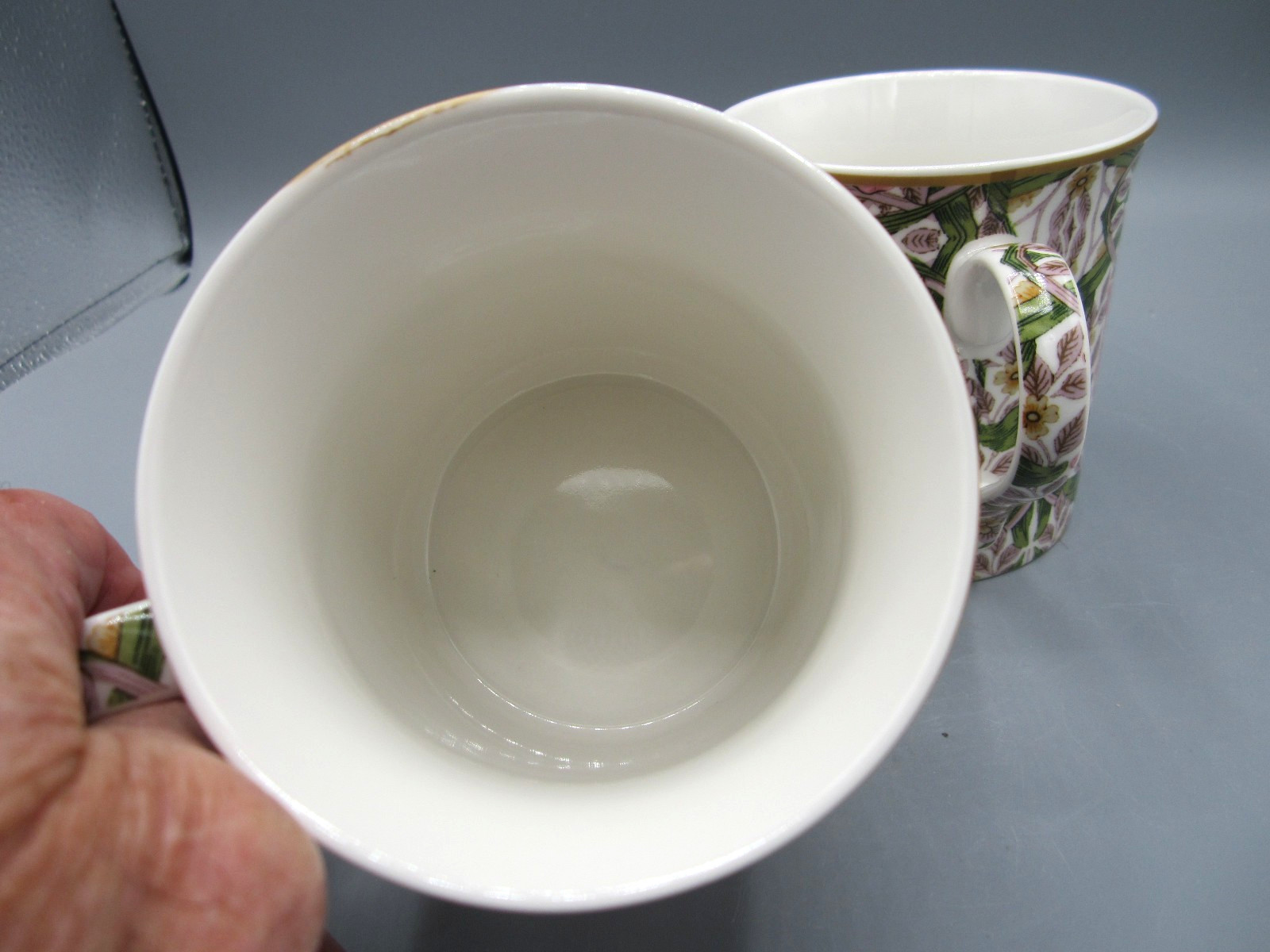 Pair William Morris Pimpernel Pink Green White Floral Tea Coffee Mug 12 oz (510)