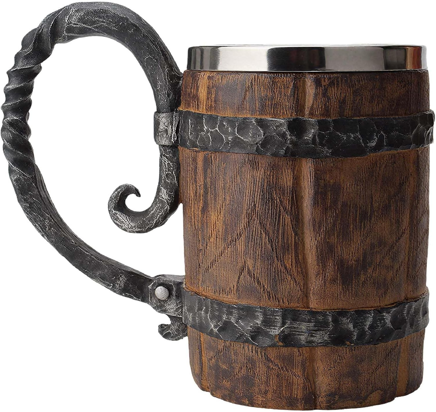 Wooden Barrel Beer Mug Viking Stein Tankard Stainless Steel Gift Men Gold Silver