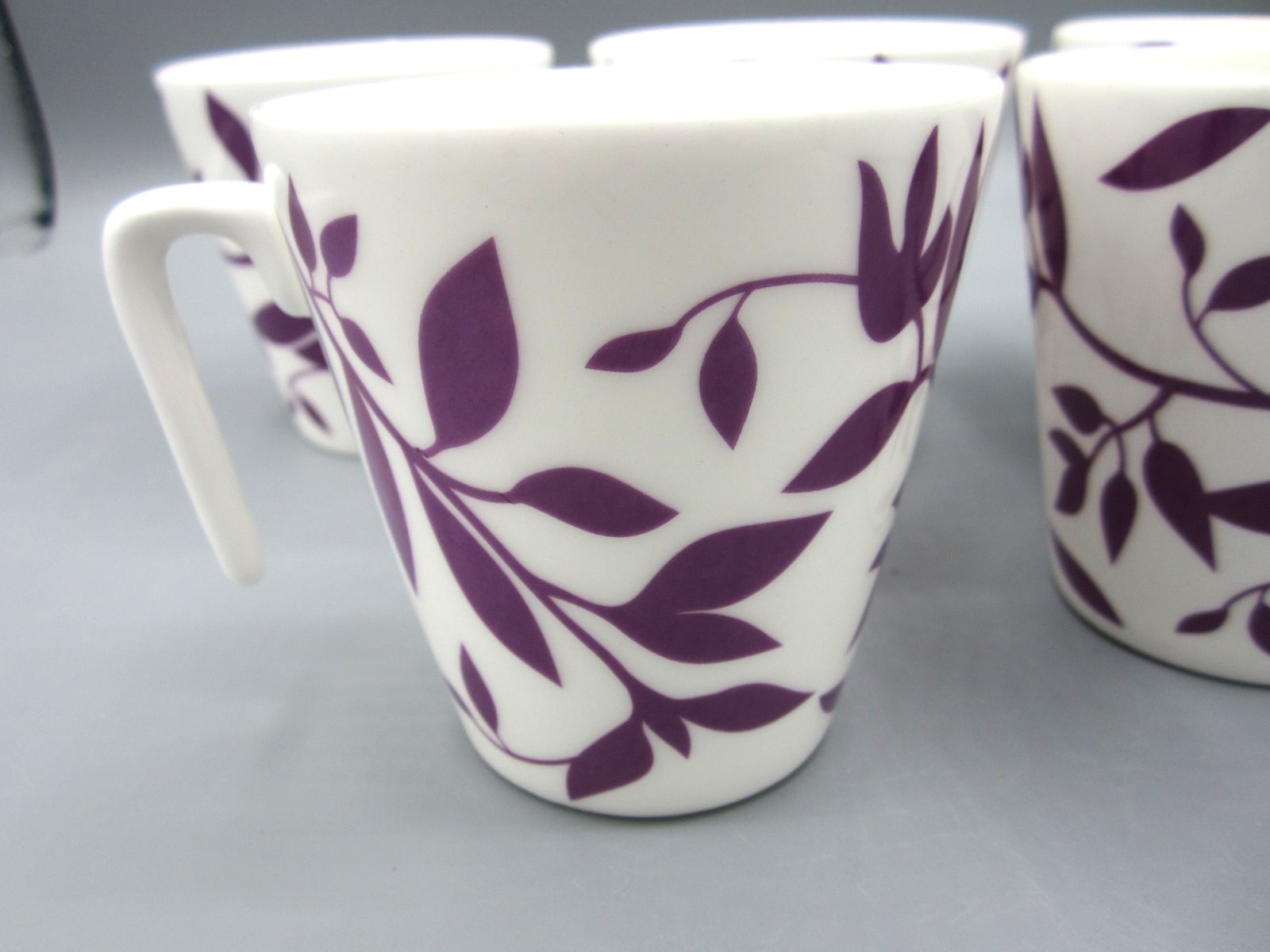 Set of 6 Ivy, White & Purple Ivy Vines Fine Bone China Coffee Tea Mug 8 oz (Box)