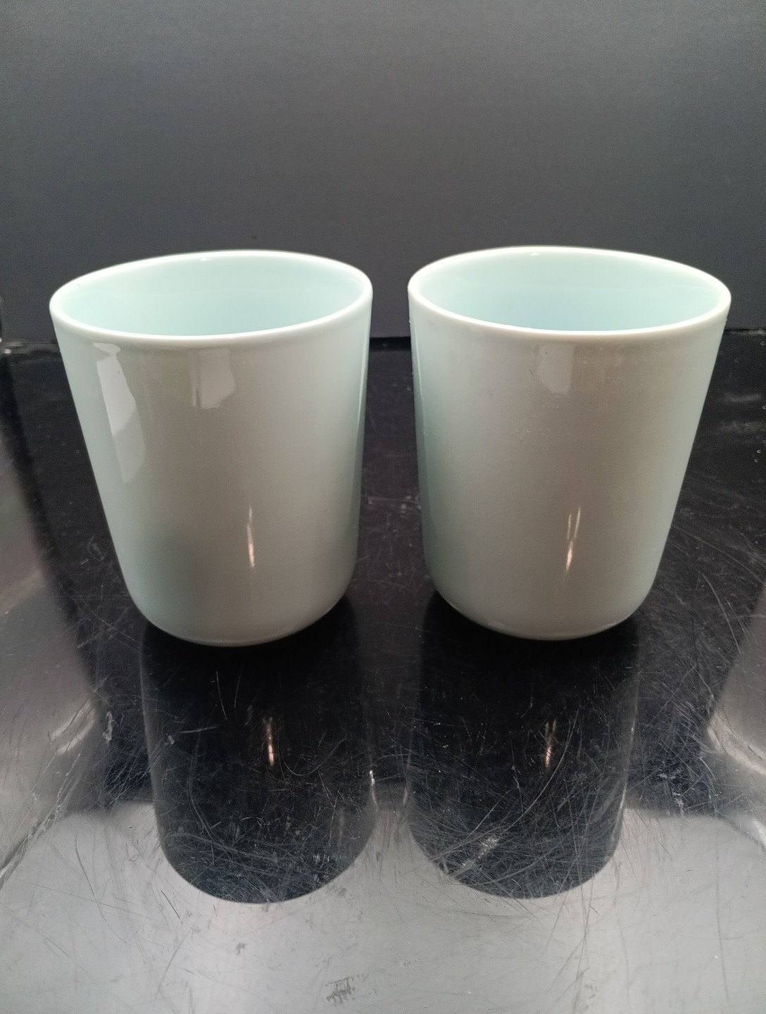 Pair Of Real Simple SEAGLASS Stoneware Coffee Mugs 4 1/2″ RARE! Free Ship! T2690