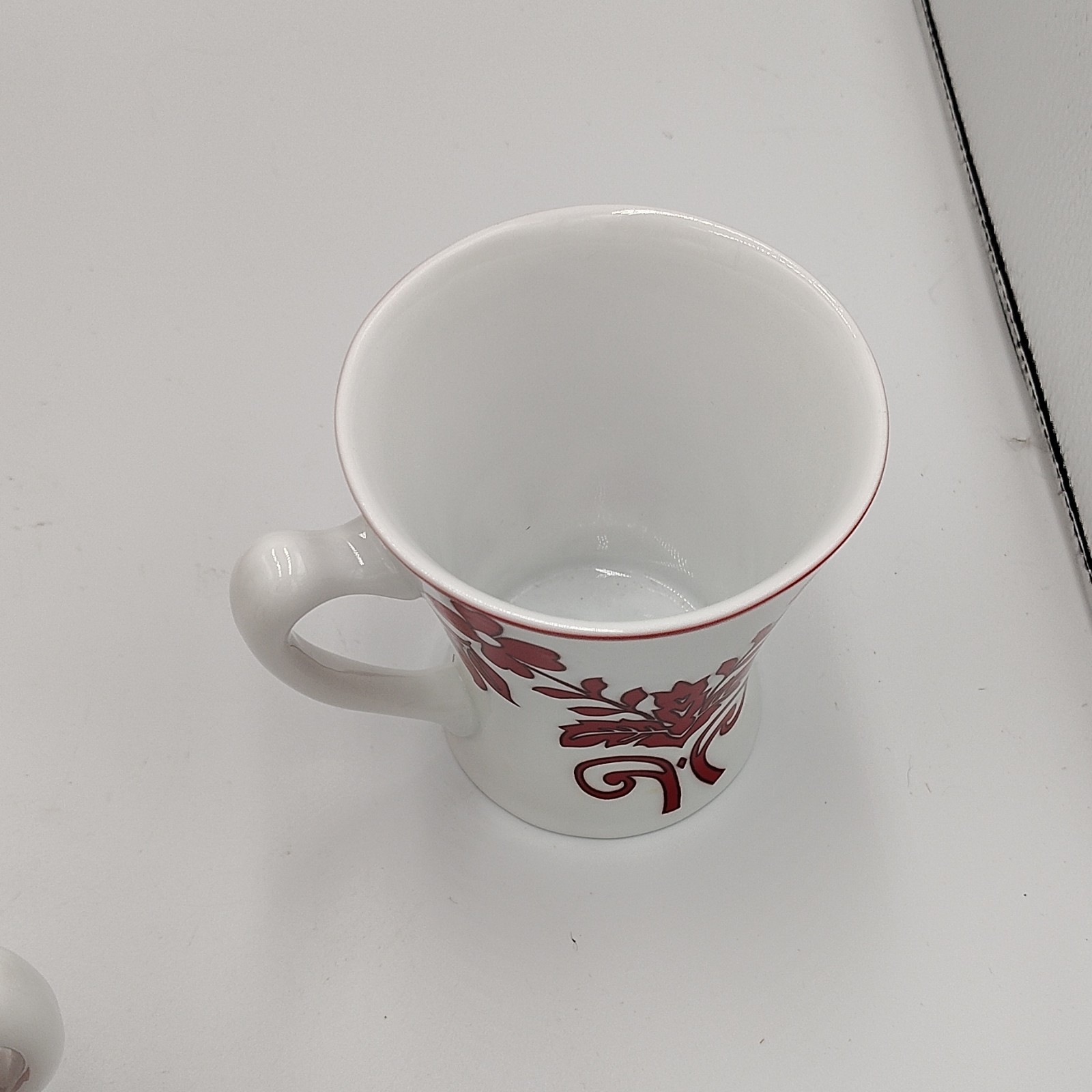 Ceramic Coffee Mug Set 4pc 10oz White Red Floral Round With Handle red velvet