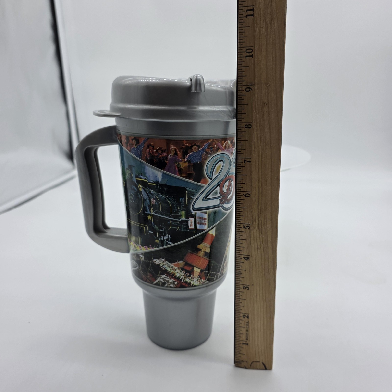 Dollywood Travel Mug Gray Plastic 25th Anniversary Theme Park Logo Handle Cup