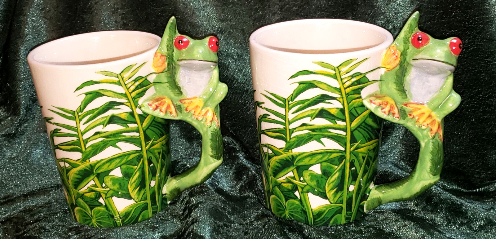 Vintage Ceramic Tree Frog Handled Coffee Mugs Set Of 2