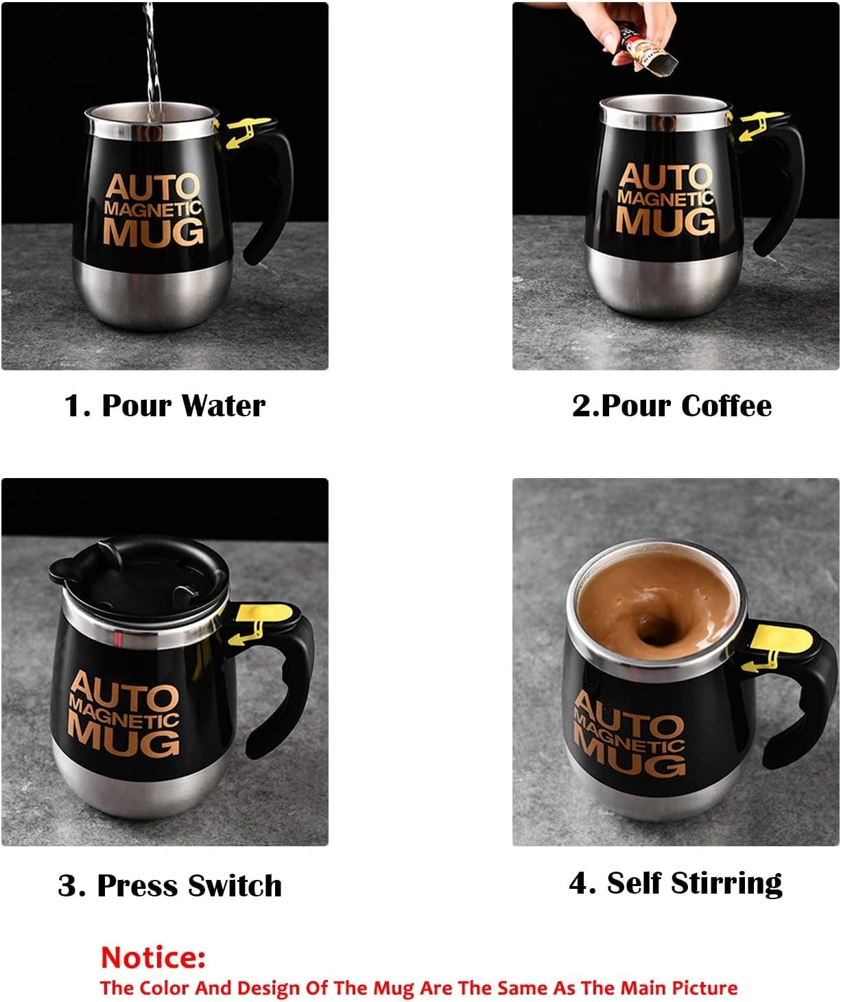 Rechargeable Self Stirring Mug – Magnetic Stainless Steel Cup in Elegant Pink