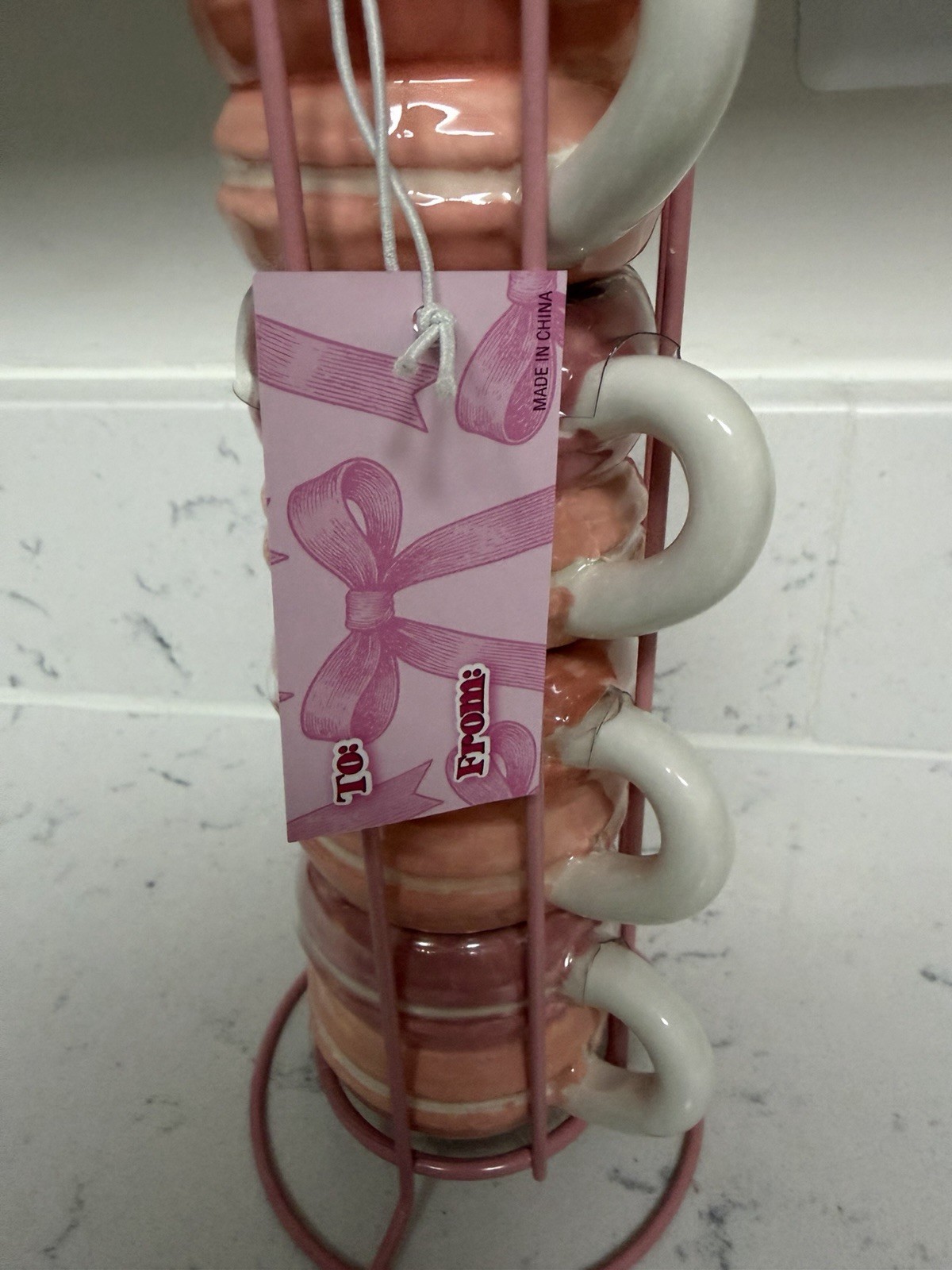 French Macaron Stackable Espresso Mugs – Valentines Day – 3 oz, Set of 4