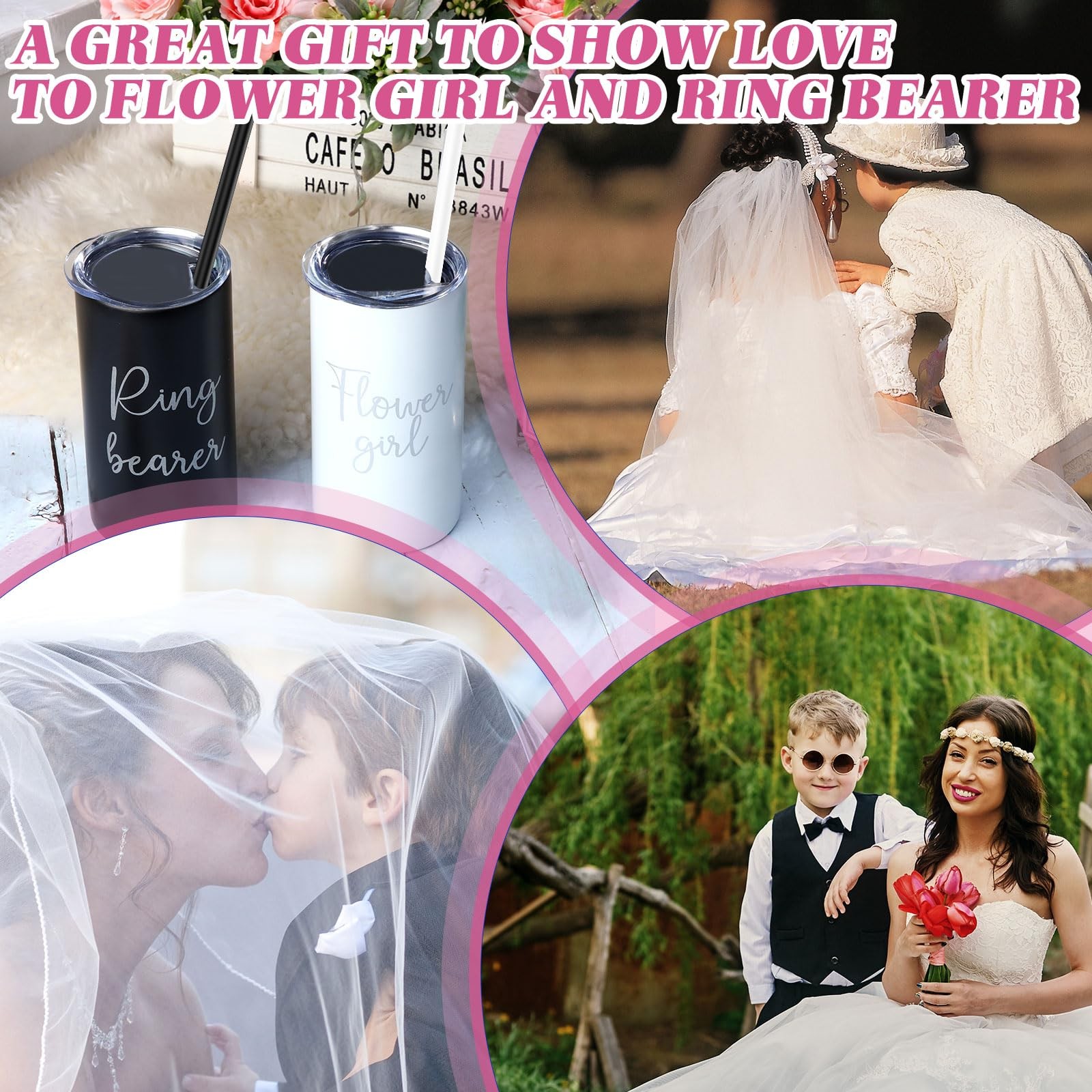 2 Pcs 16 Oz Flower Ring Bearer Tumbler Cup Stainless Steel Cup With Straw Water