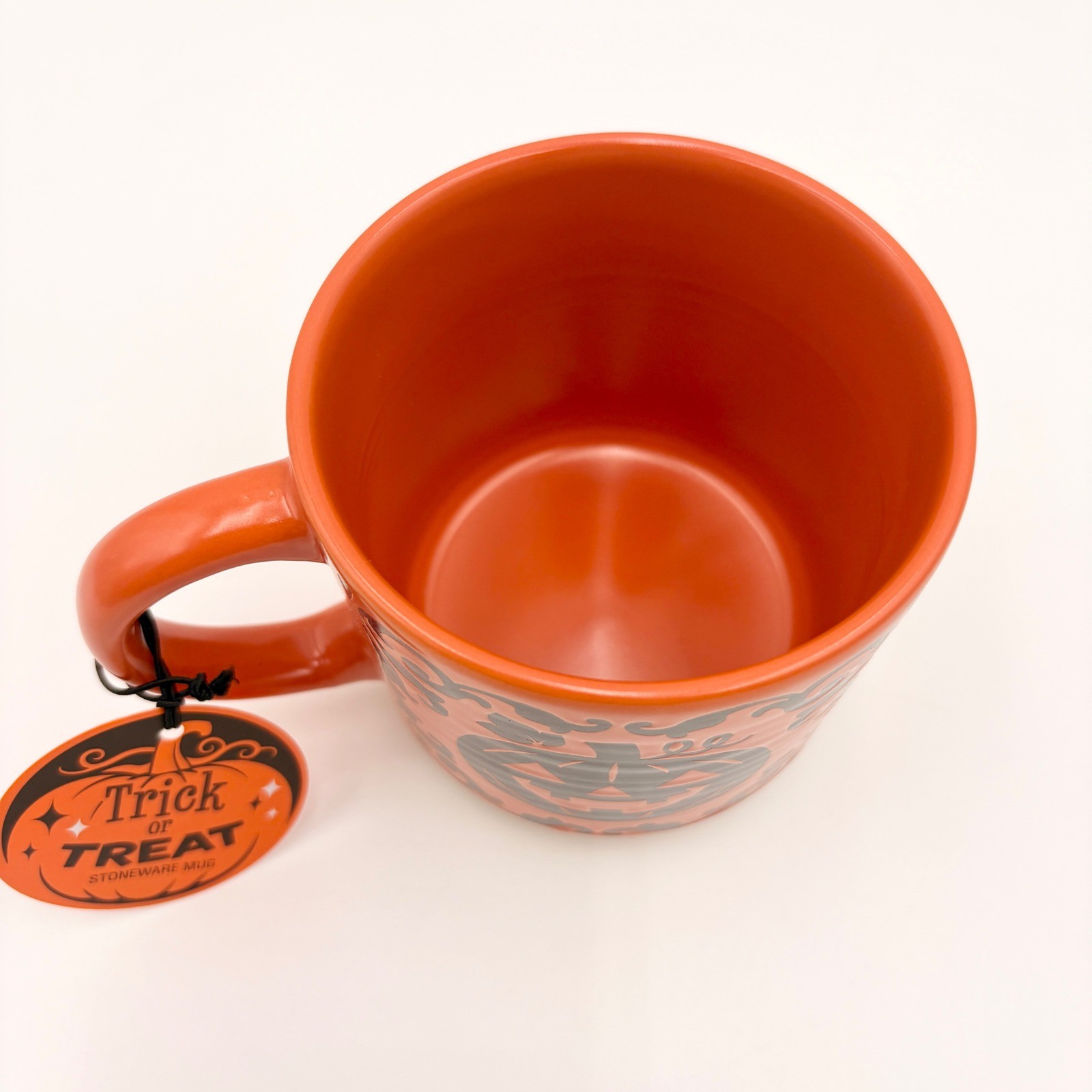 Halloween Trick or Treat Stoneware Mug Orange Black Jack-O-Lantern Pumpkin Cup
