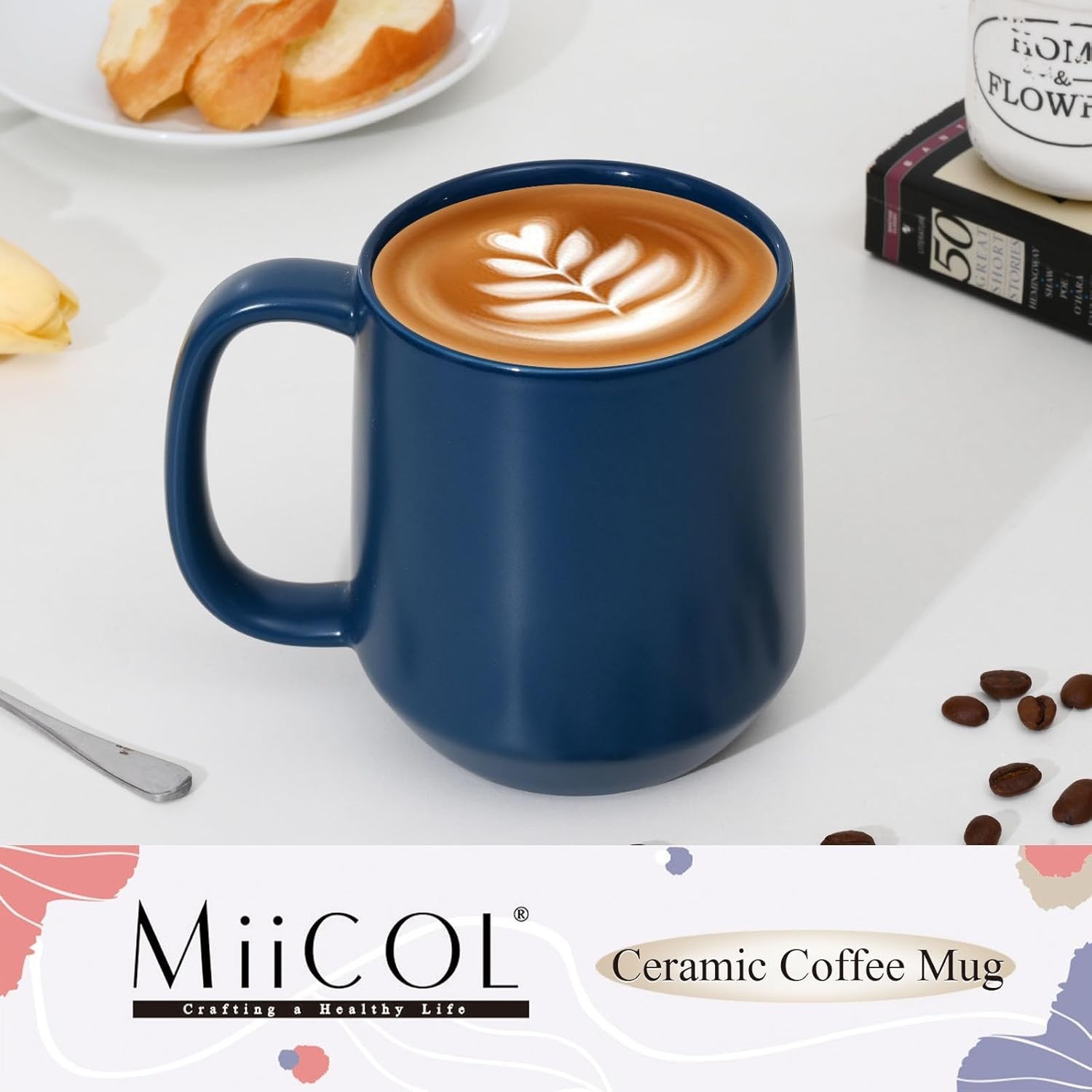 Ceramic Coffee Mug, 16 oz Large Coffee Cup, Tea Mug with Handle, Flat Bottom …