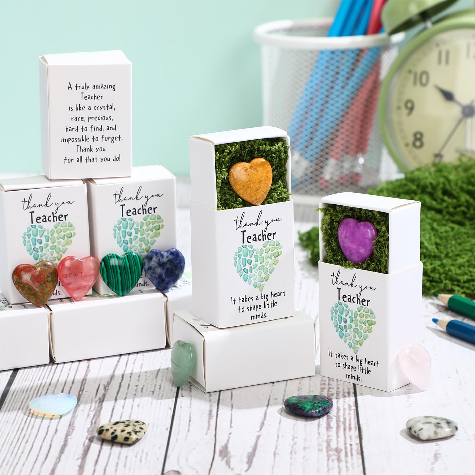 12 Set Teacher Appreciation Bulk Gifts Support Stones Moss Matchbooks Weight
