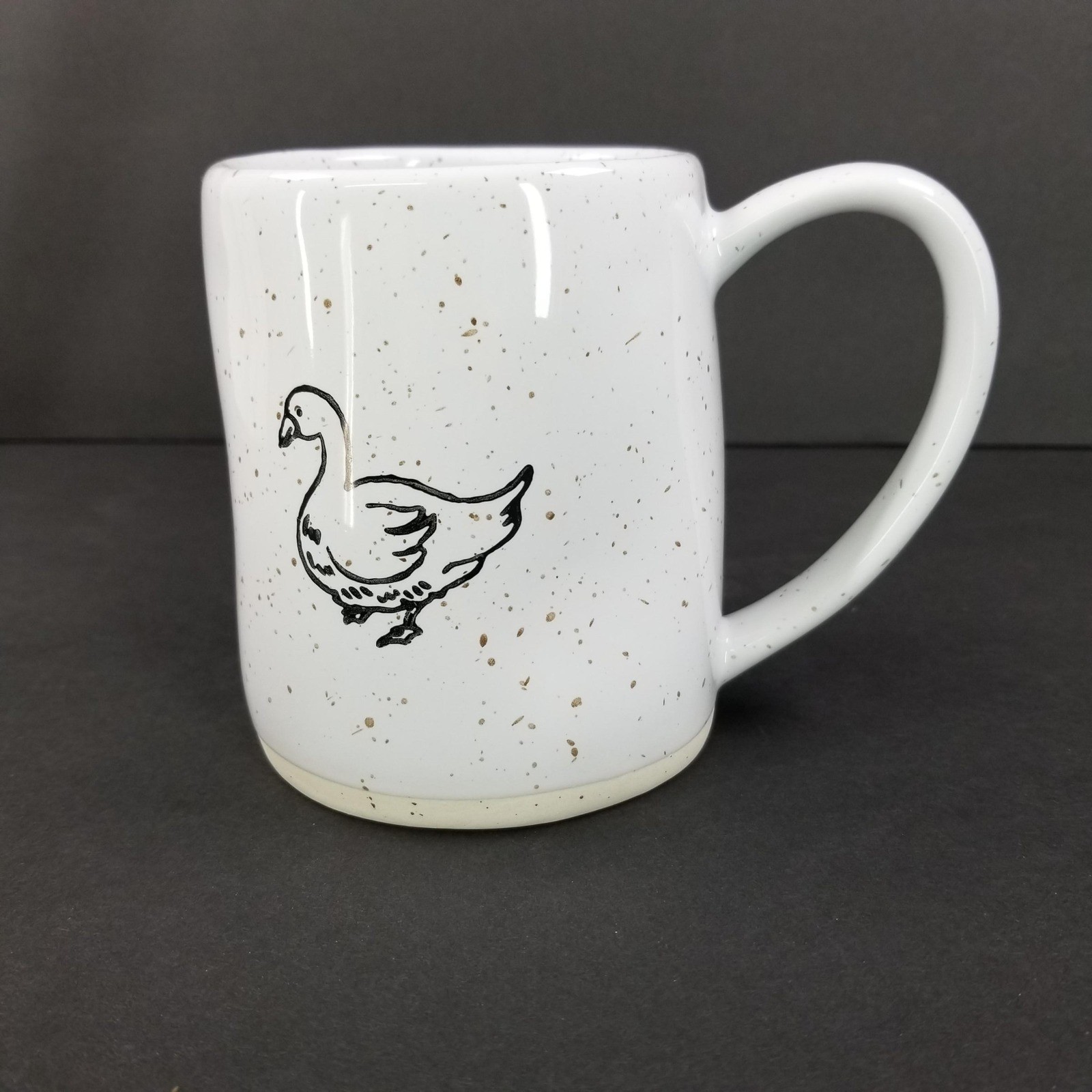 At Home Speckled White Goose Coffee Mug Farmhouse Ceramic Cup 4.25in Farmhouse