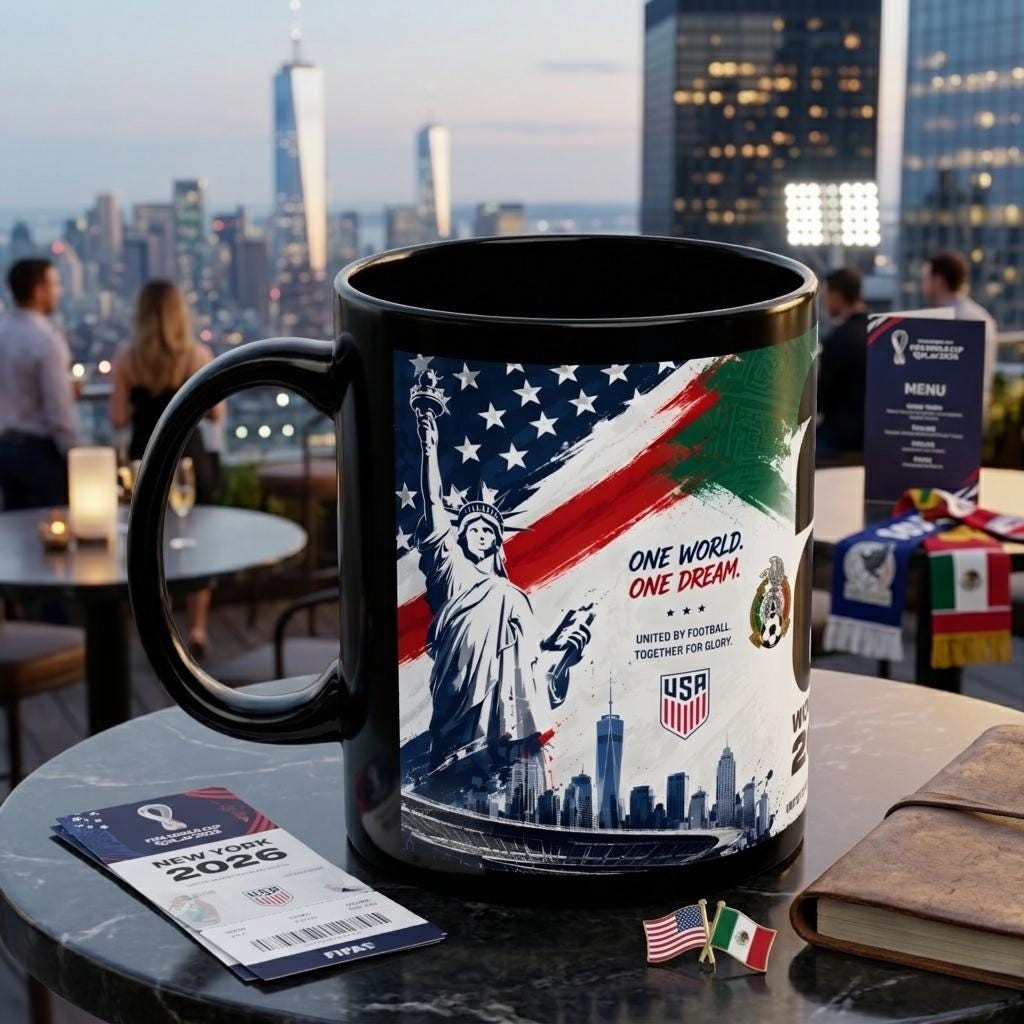 FIFA World Cup 2026 Logo and Trophy Black Mug Soccer Tournament Coffee Cup