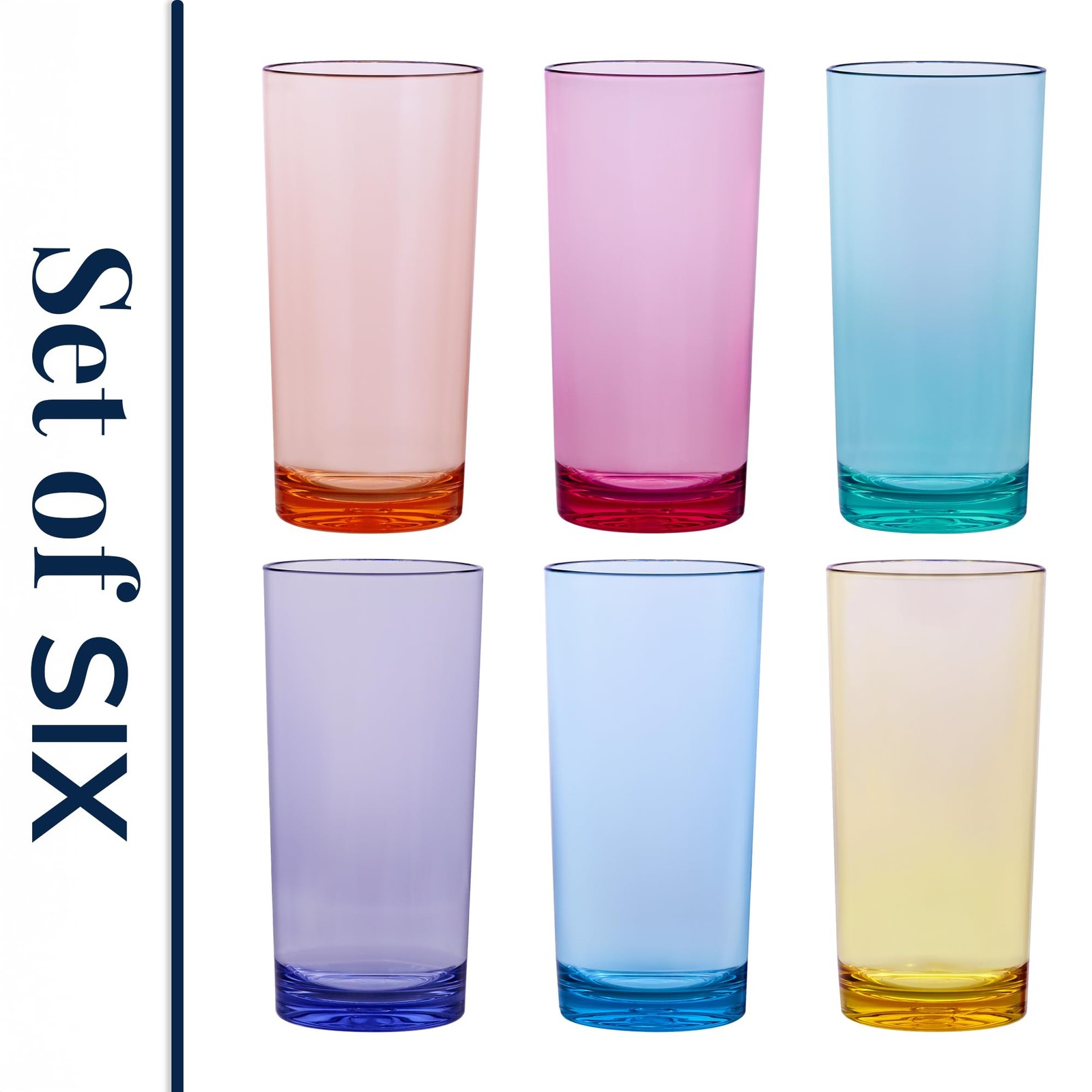 Classic Plastic Reusable Drinking Glasses (Set of 6) 24oz Iced Tea Cups Assor…