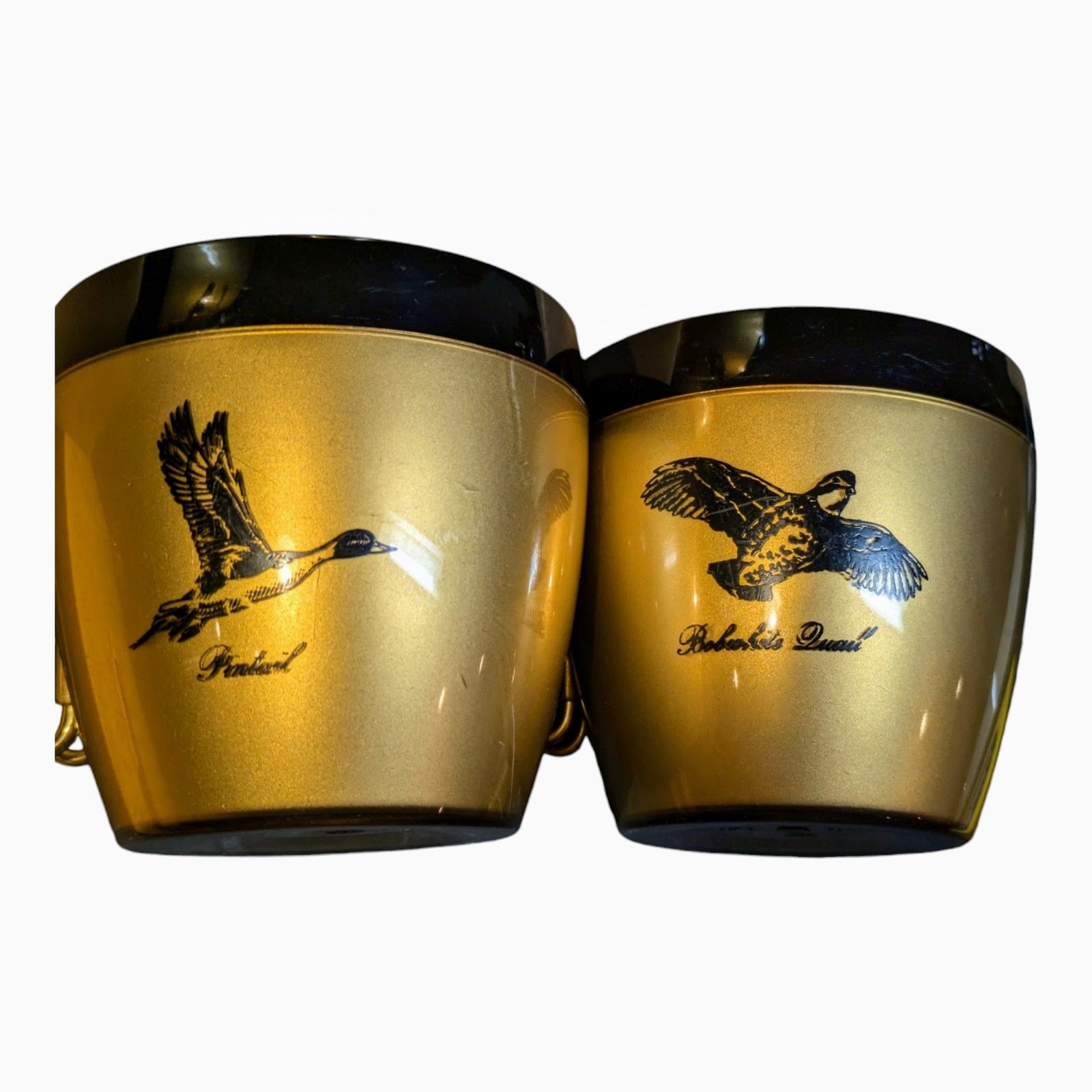 5 West Bend Insulated Mugs Cups Thermo-Serv Gold Black Birds Metal Handles MCM